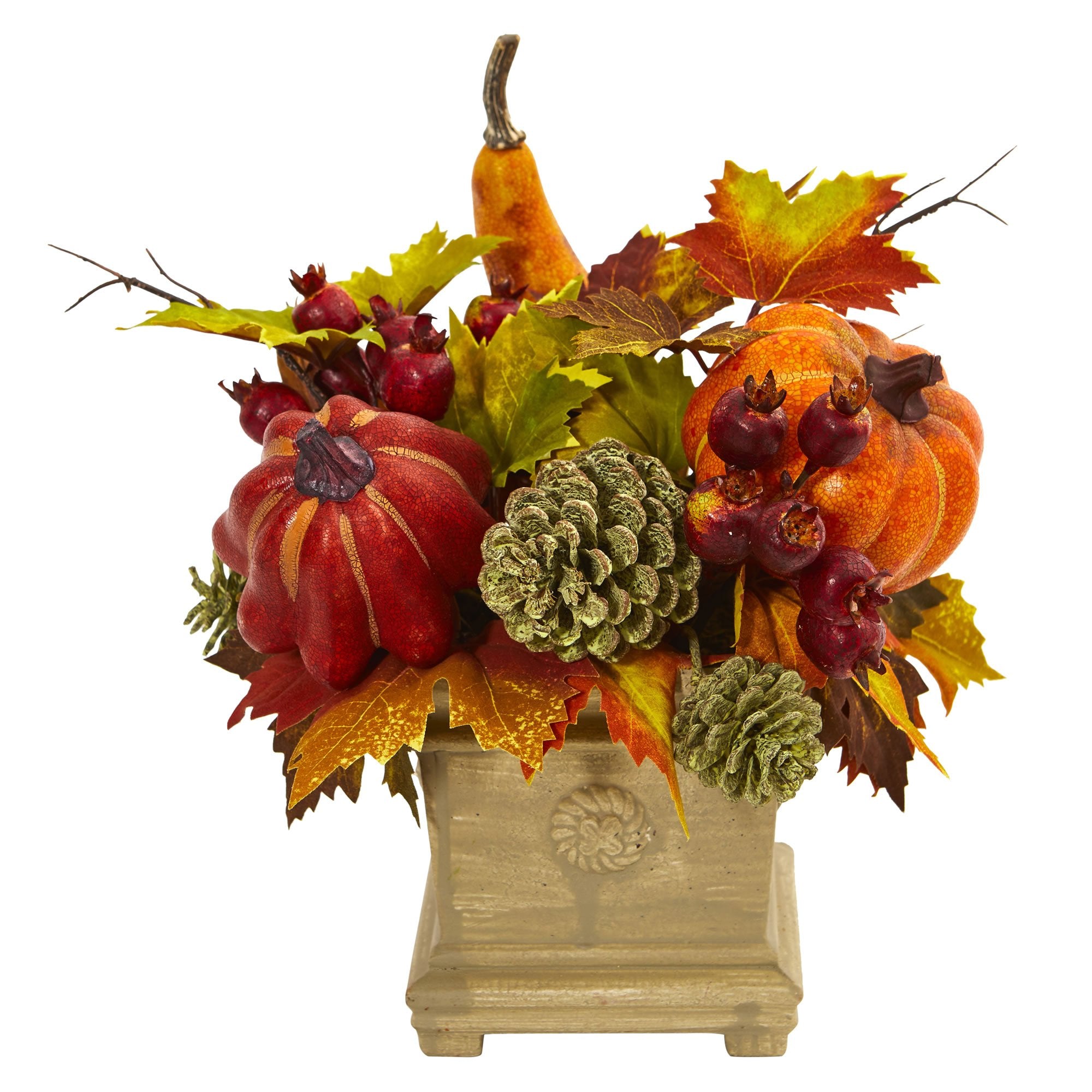 Nearly Natural Pumpkin, Gourd, Berry and Maple Leaf Artificial Arrangement