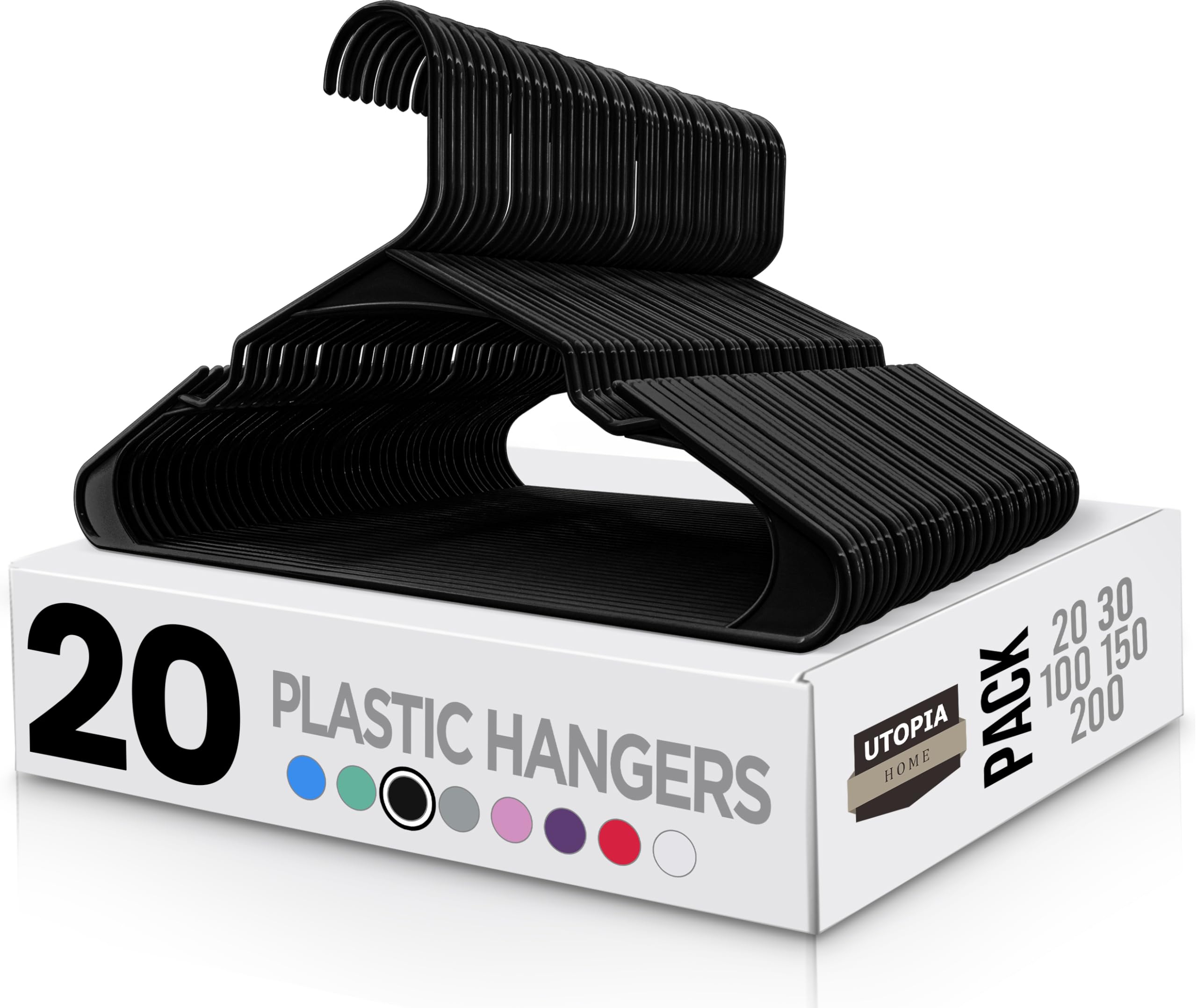 Utopia Home clothes Hangers 20 Pack - Plastic Hangers Space Saving - Durable coat Hanger with Shoulder grooves (Black)