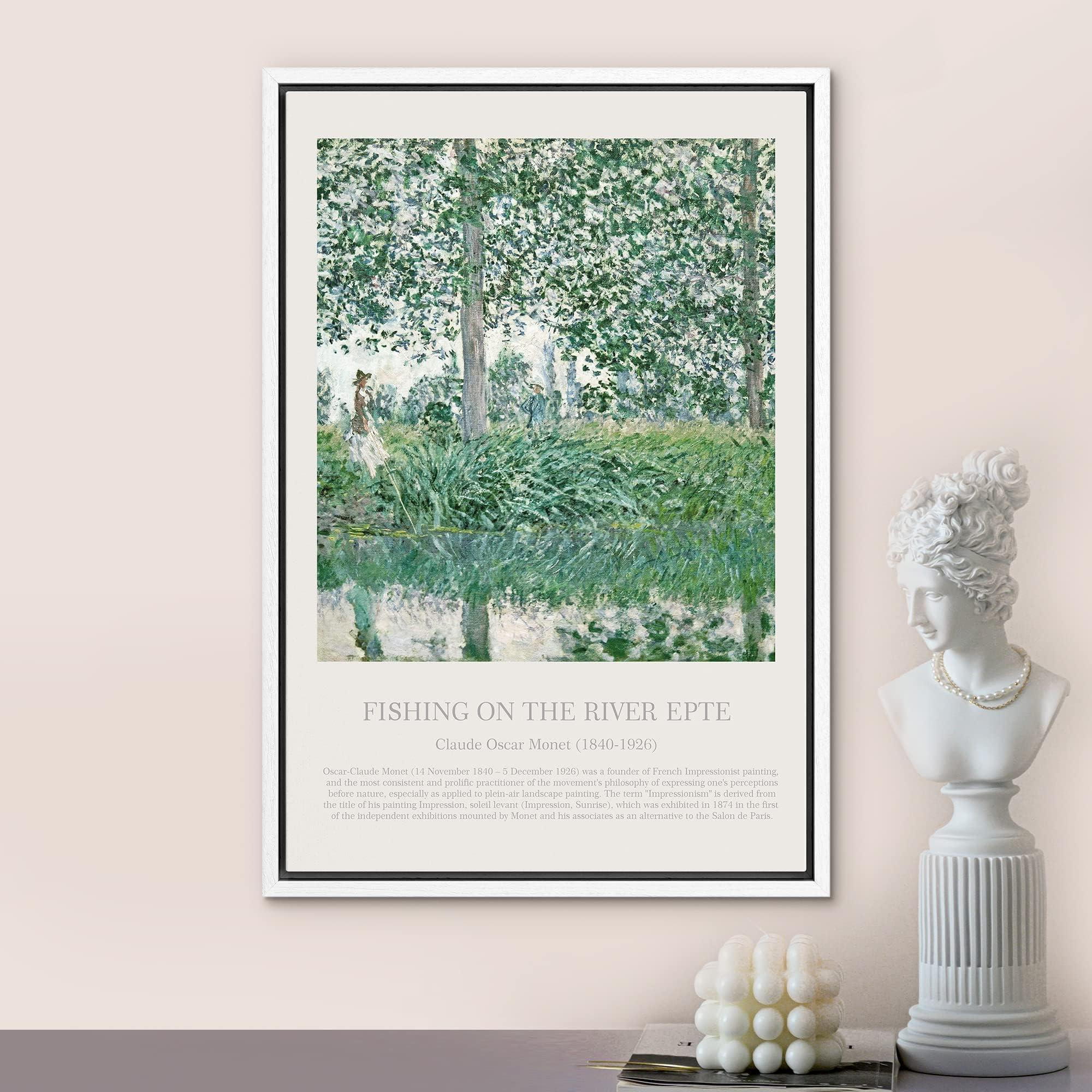 Idea4Wall Framed Canvas Print Wall Art Fishing On The River Epte Master Artist Claude Monet Nature Wilderness Oil Painting Impre