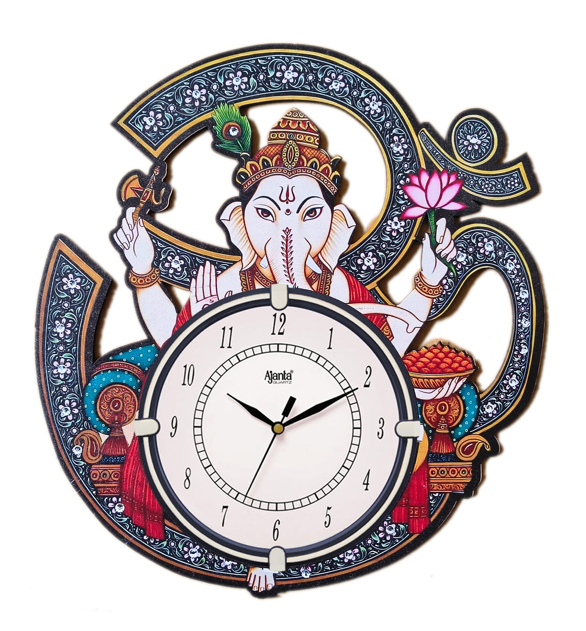 Ajanta Wall Clock Wooden Wall Clock Om Ganesh Wall Watch(33X30 Cm)