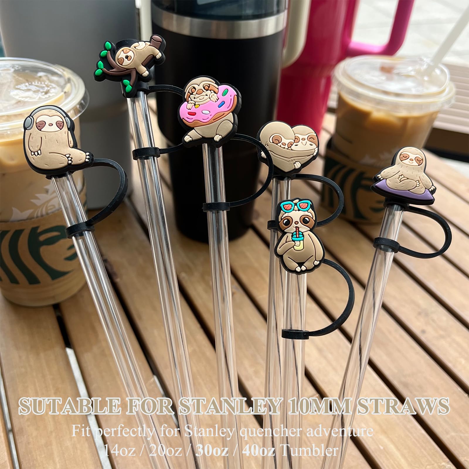 Amreich Sloth Straw Topper For Simple Modern, 6 Pcs Silicone Straw Cover Cap For Hydro Flask Tumblers, Animal Silicone Dust-Proo