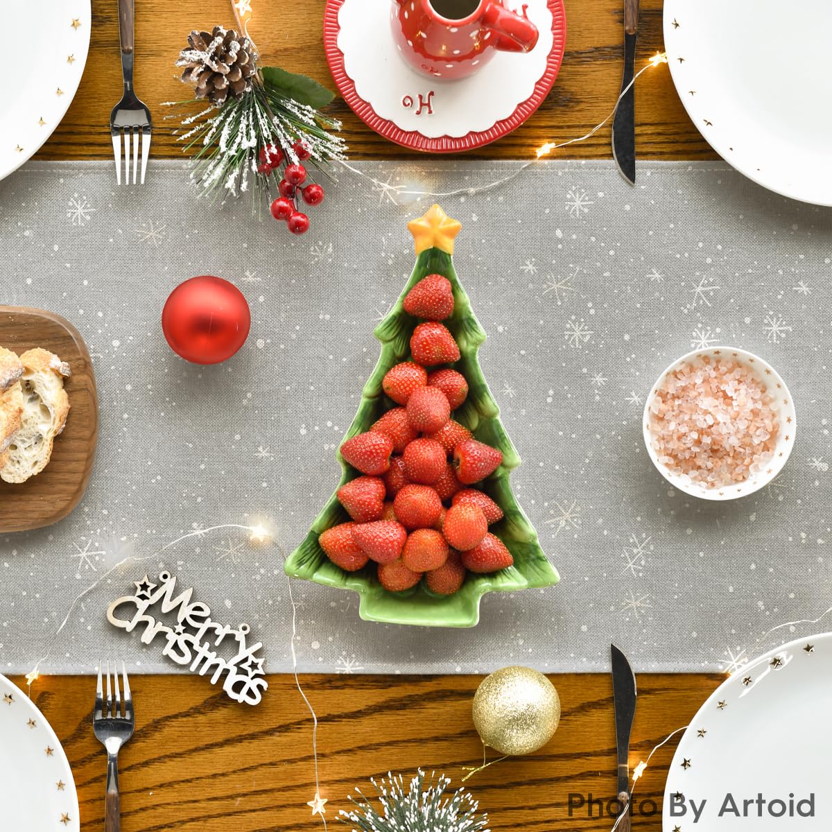 Artoid Mode Snowman Birds Trees Christmas Table Runner, Seasonal Silver Winter Holiday Kitchen Dining Table Decoration For Home