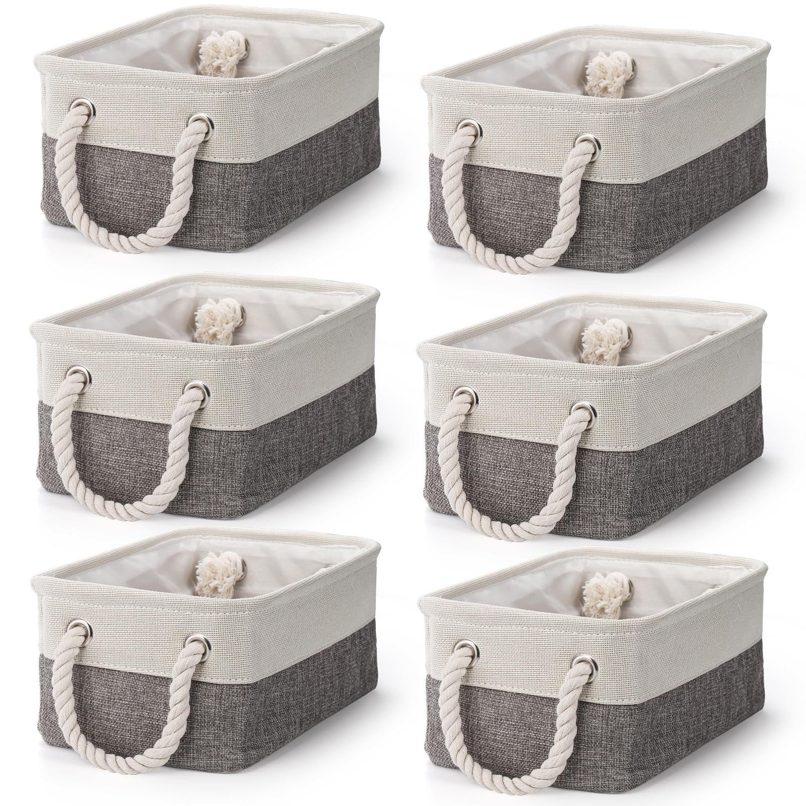 Dicunoy 6 Pack Storage Baskets For Organizing, Small Cloth Basket Bins With Handles, Empty Gift Baskets, Fabric Canvas Boxes For