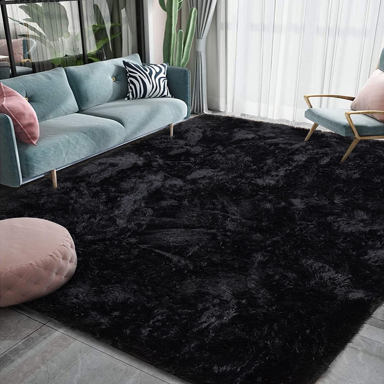 HOMORE Rugs for Living Room 5x8 Black Area Rug, Big Fluffy Shag Rugs for Bedroom, Super Soft Large Living Room Rug, Cute Kids Ru