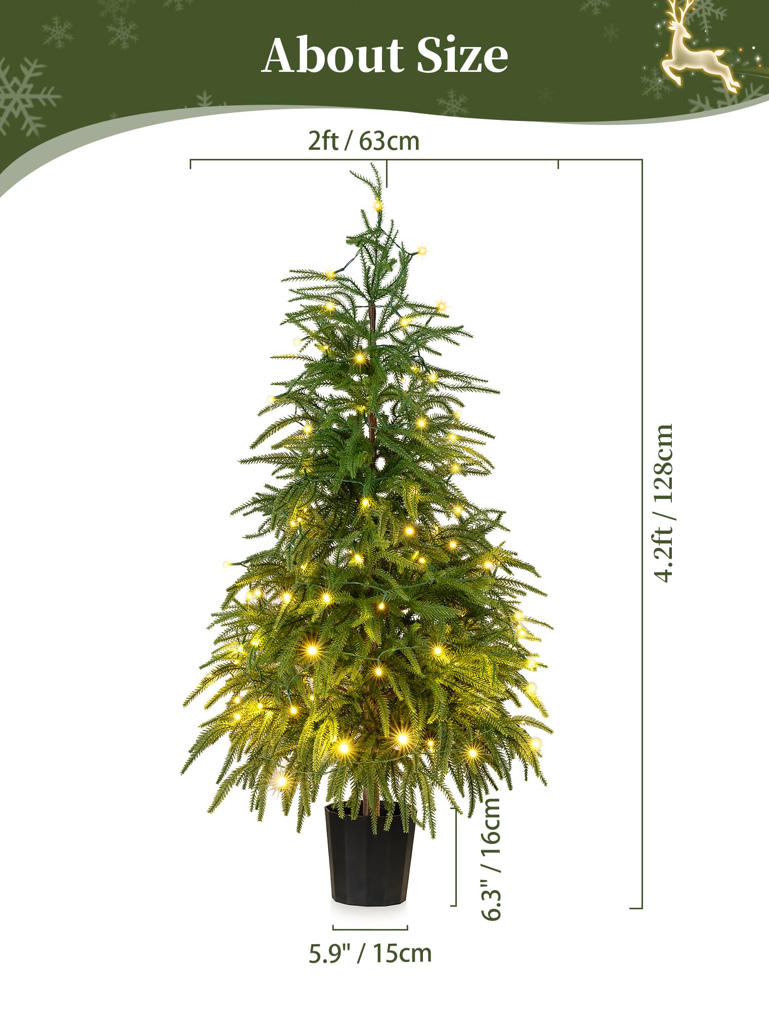 BLOSMON Outdoor Christmas Trees for Porch: 4 Ft Norfolk Pine Tree with 100 LED Lights Remote Control Timer 8 Lighting Modes - Sm