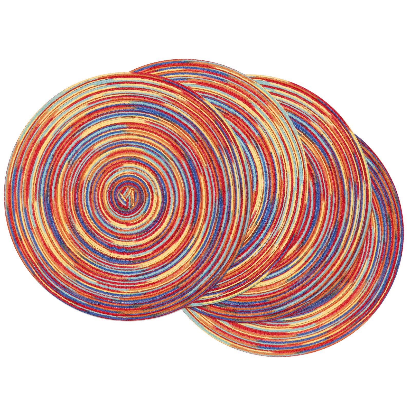 Shacos Round Braided Placemats Set Of 4 Variegated Colorful Placemats For Dining Tables Holiday Party Decor (Rainbow Red, 4)