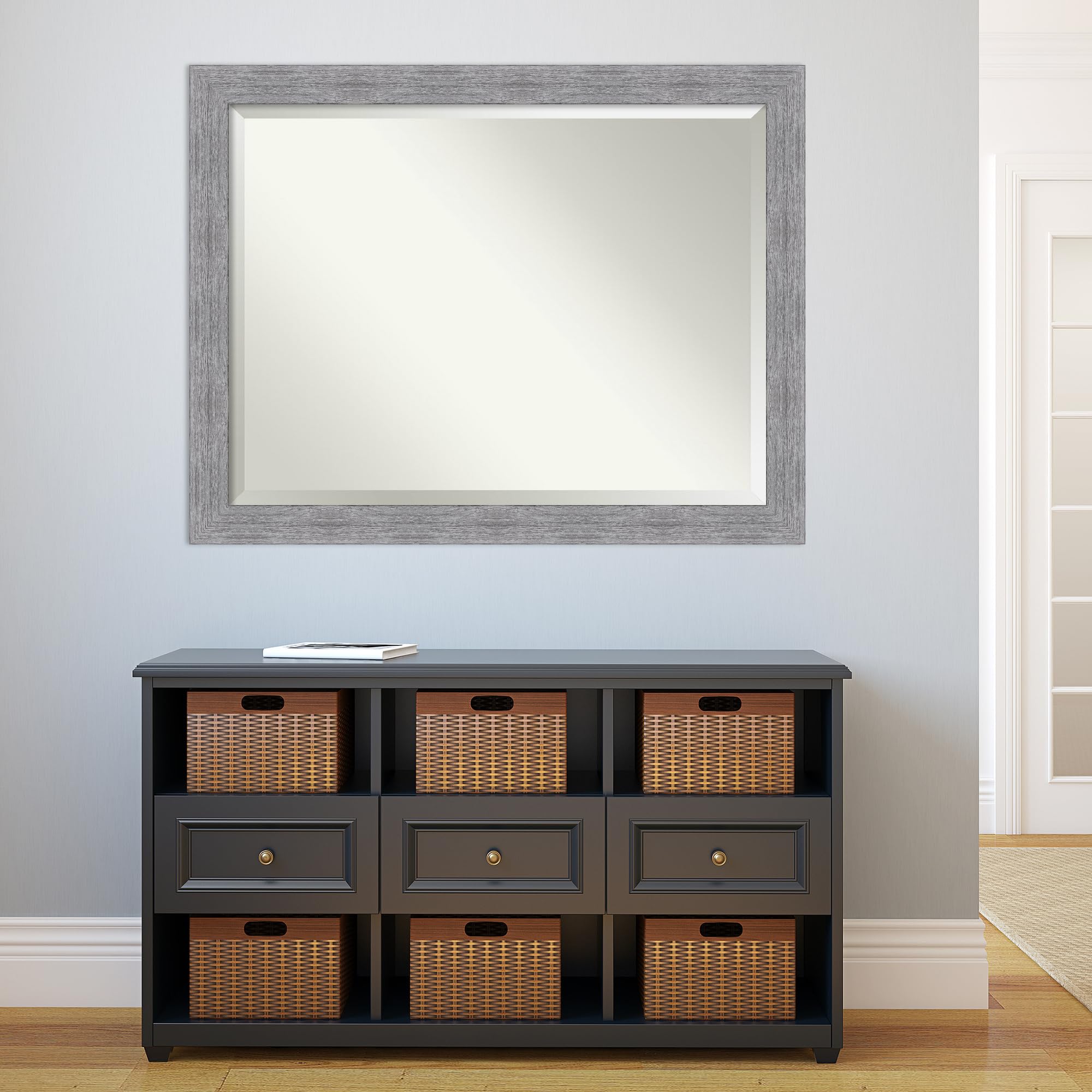 Amanti Art Bathroom Mirror, Bark Rustic Grey Wall Mirror For Use As Bathroom Vanity Mirror Over Sink (35.25 X 45.25 In.) Beveled
