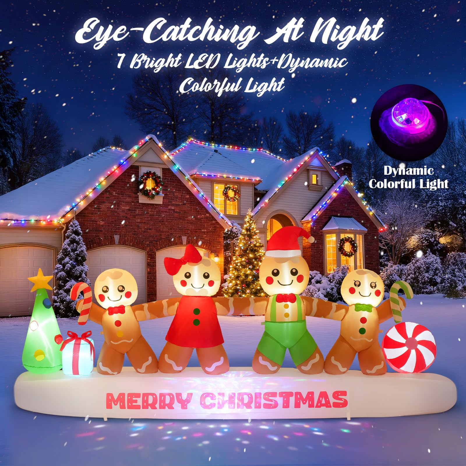 CACIRAL 10 FT Long Gingerbread Family Christmas Inflatable Outdoor Decoration, Gingerbread Man Inflatable Holding Hands with Bui