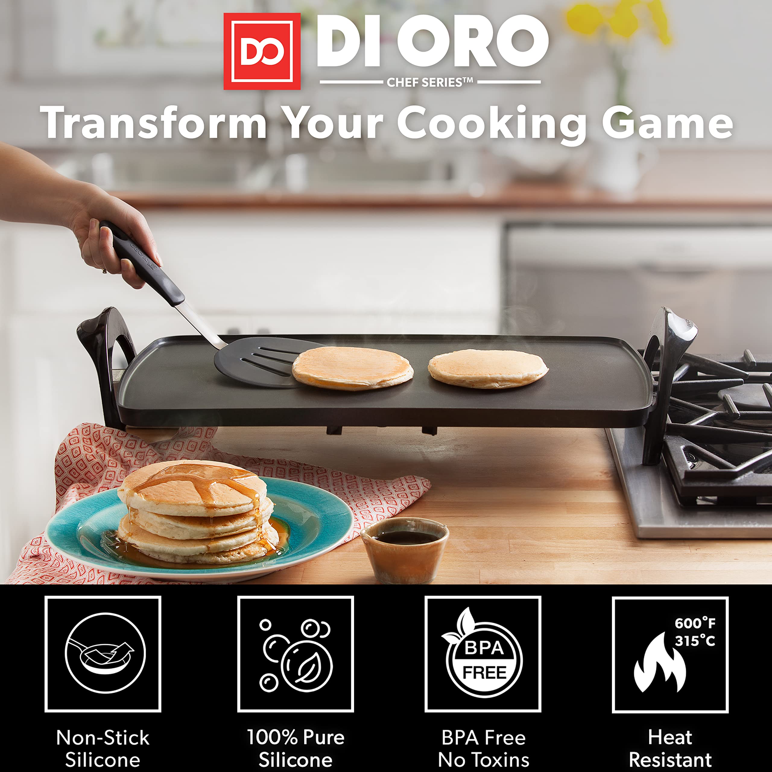 di Oro Chef Series Silicone Spatula Set - 3-Piece, Heat-Resistant, Flexible, Black, Model DOL-ST-004