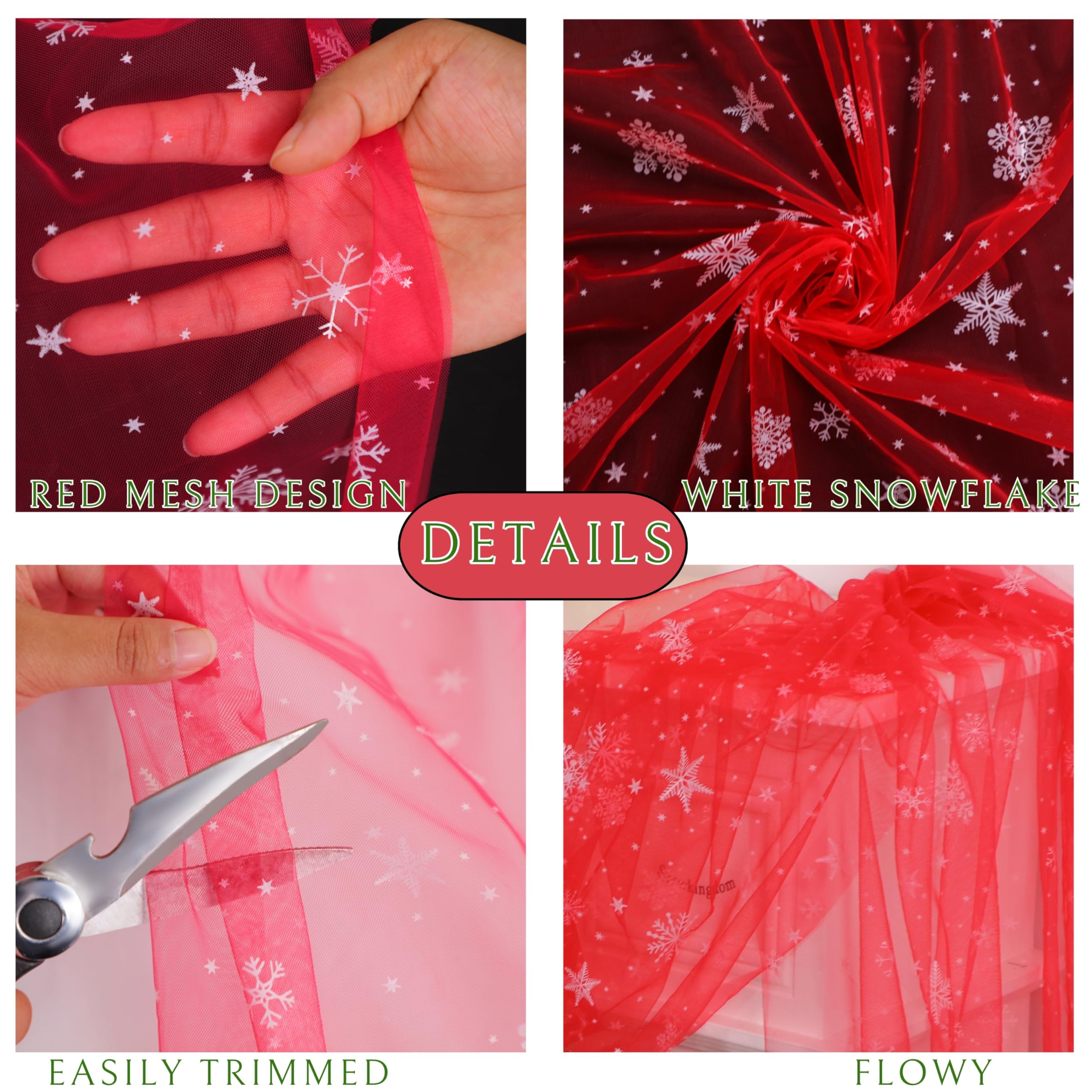 Snowkingdom Red Christmas Table Runner, Red and White Snowflakes Cheesecloth Table Runner, Chiffon Gauze Seasonal Winter Kitchen