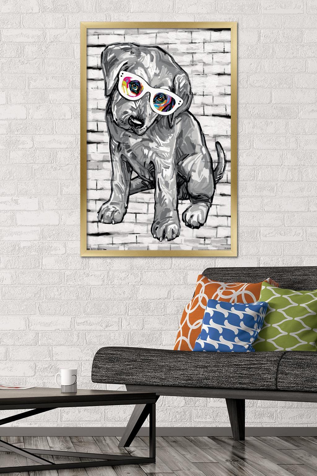 Trends International Pd Moreno - Dog Glasses Wall Poster, 22.375'' X 34'', Gold Framed Version