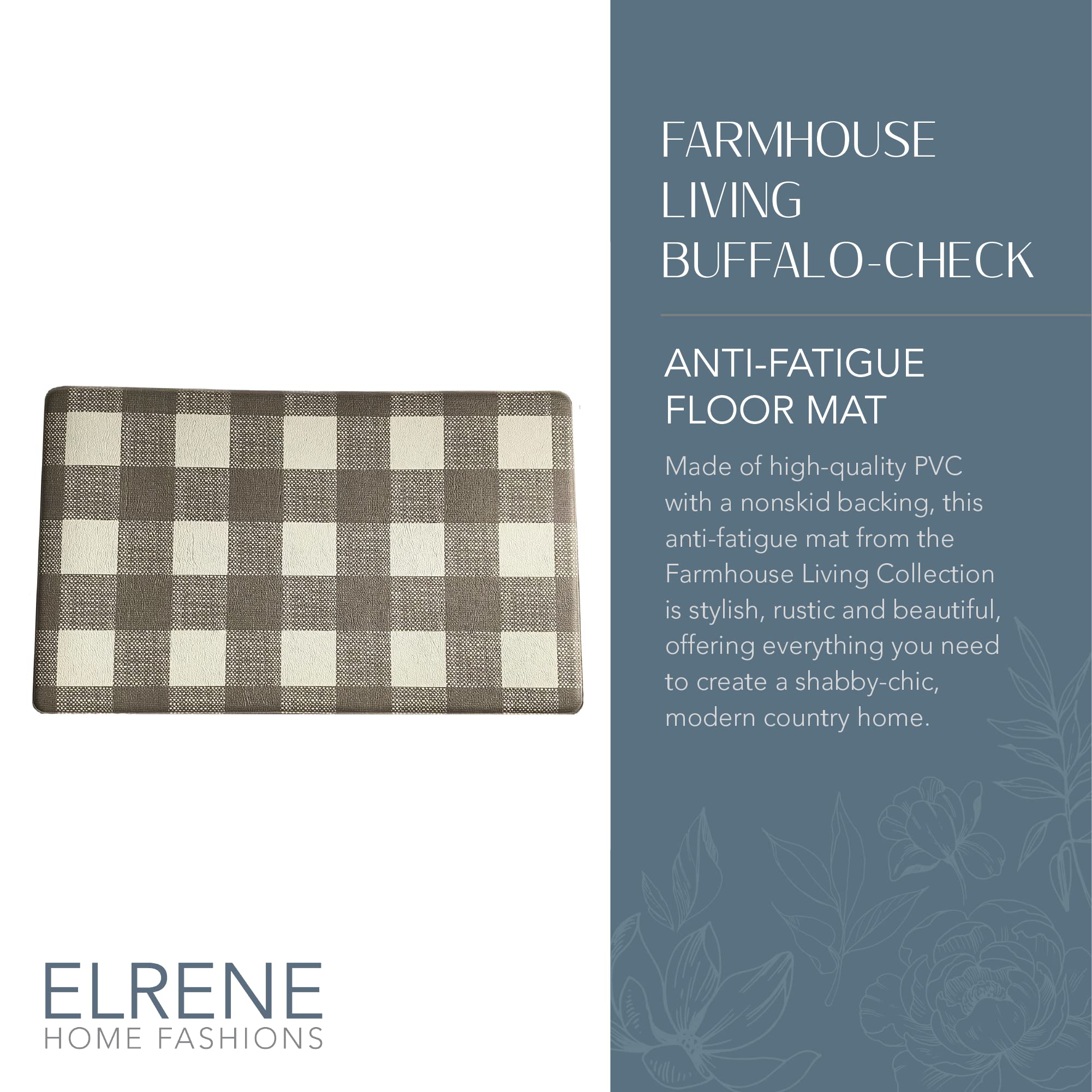 Elrene Home Fashions Farmhouse Living Rustic Comfort Anti-Fatigue Kitchen Mat, 18'' X 48'', Gray/White
