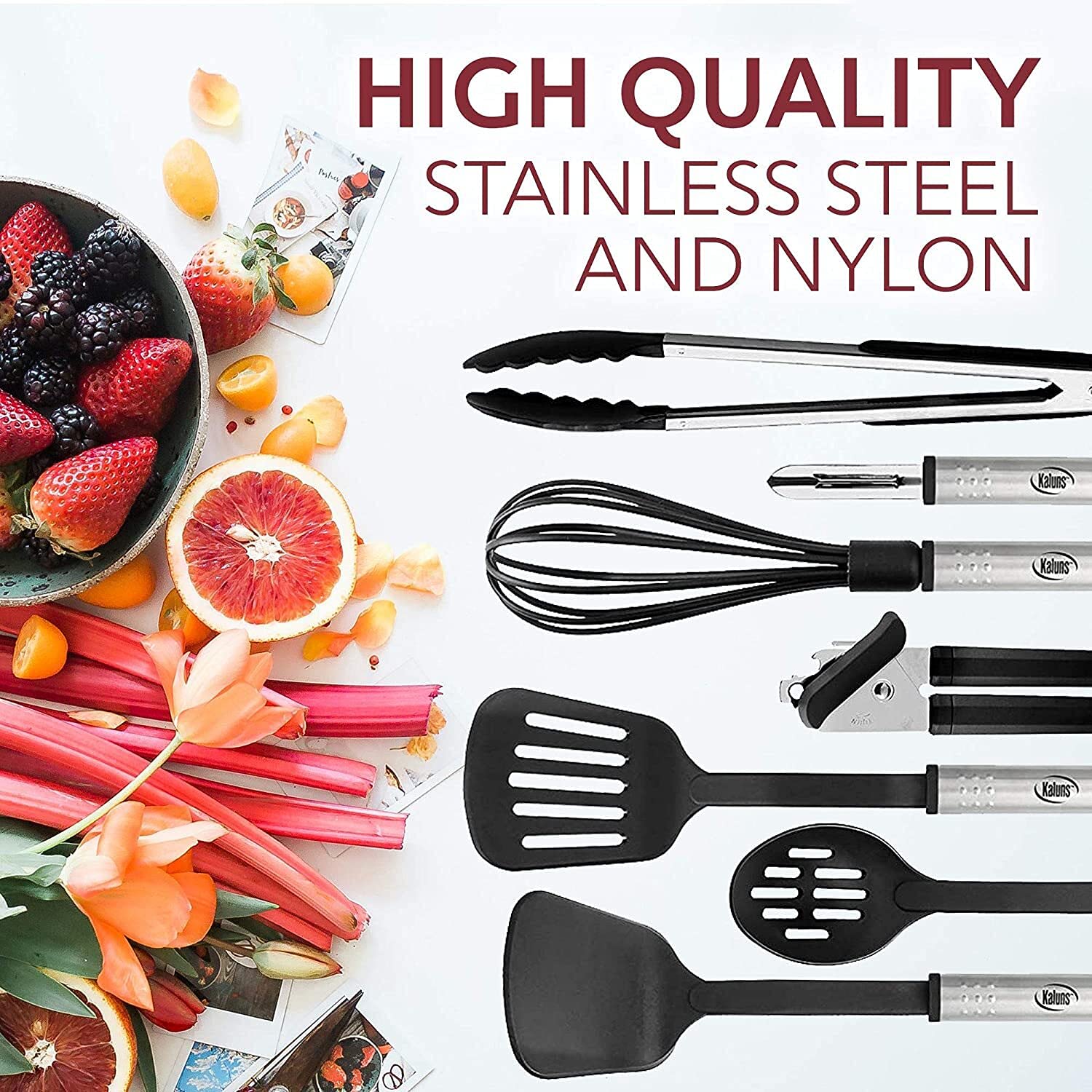 Kitchen Utensils Set - 24 Pcs Nylon Cooking Utensils Set, Kitchen Spatula Set With Stainless Steel Handles - Heat Resistant Non-