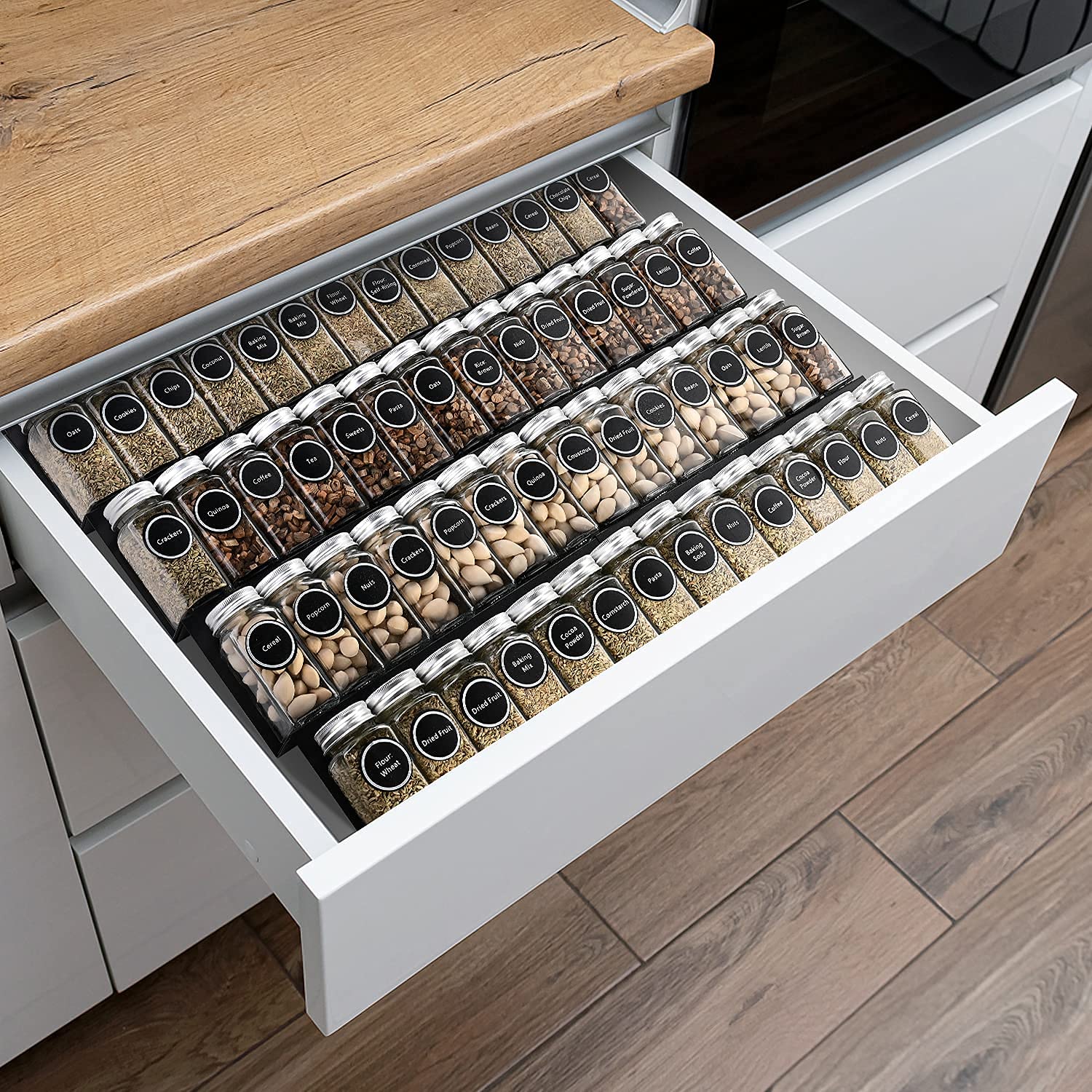 Mulush Metal Spice Rack Tray - 64 Jars Spice Drawer Organizer for Kitchen Cabinets Storage and Organization