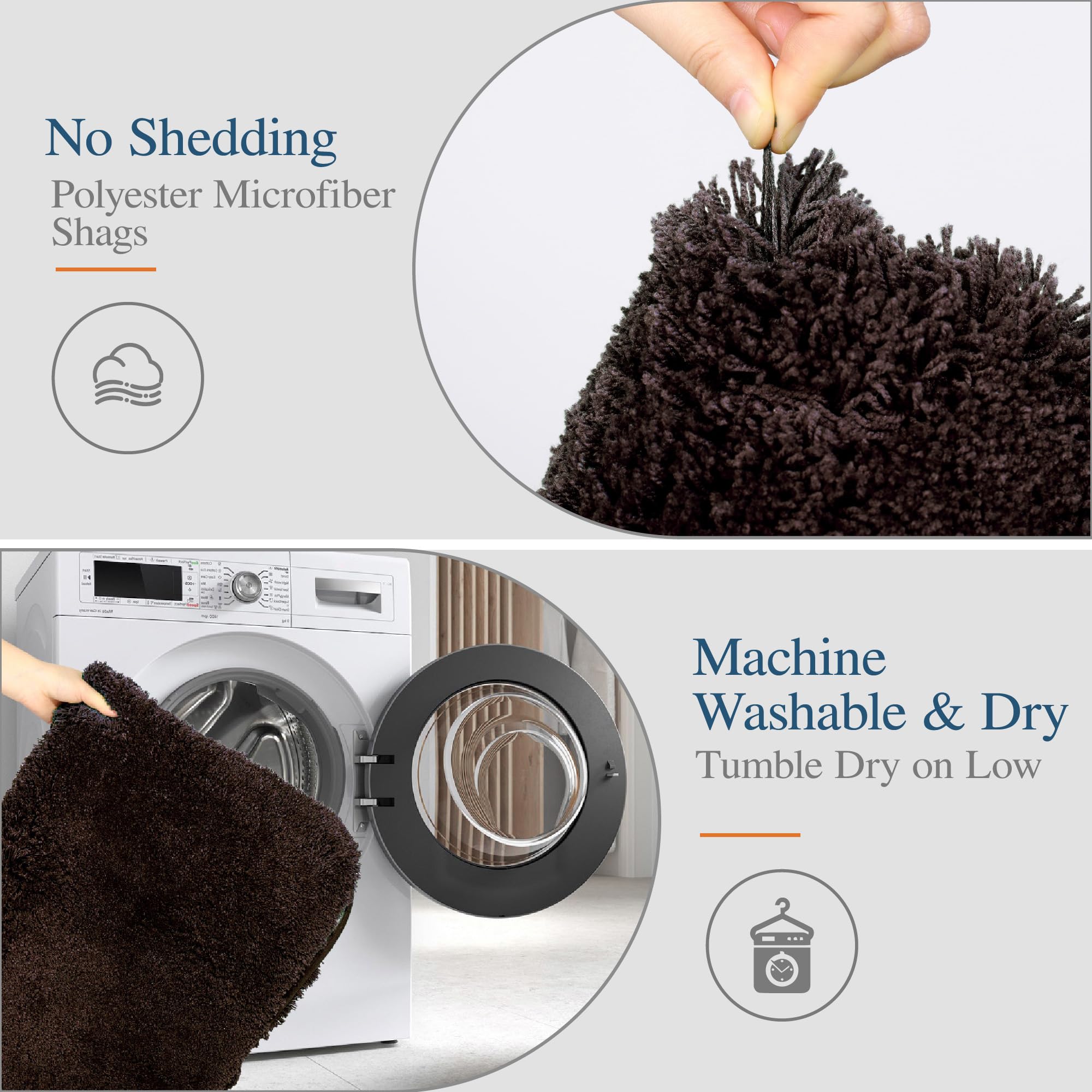 Walensee Bathroom Contour Rug (20X24, Brown) Non Slip Bath Mat For Bathroom Water Absorbent Soft Microfiber Shaggy Bathroom Mat