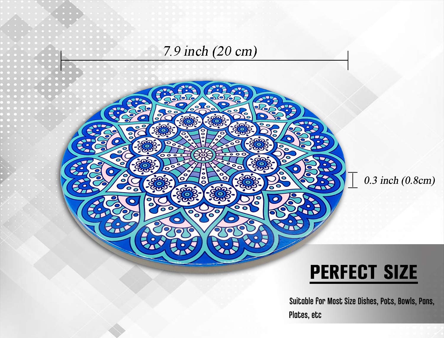 Ceramic Trivet For Hot Pots And Pans, Large Heat Resistant Mats With Cork Base, Trivets For Hot Dishes, Extra Thick, Round 7.9 I