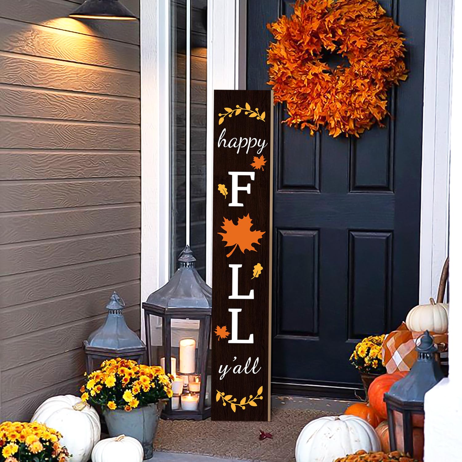 Fall Porch Sign Wooden Hanging Porch Decor Autumn Thanksgiving Vertical Fall Welcome Signs for Front Porch Rustic Maple Leaf Dec
