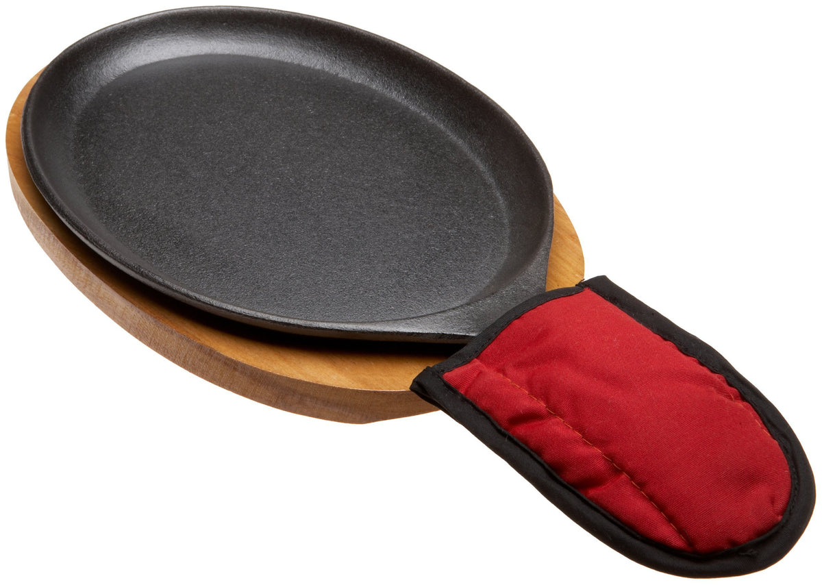 Fajita Plate Set - Pre-Seasoned Cast Iron Fajita Pan With Wooden Tray And Hot Mitt By Old Mountain