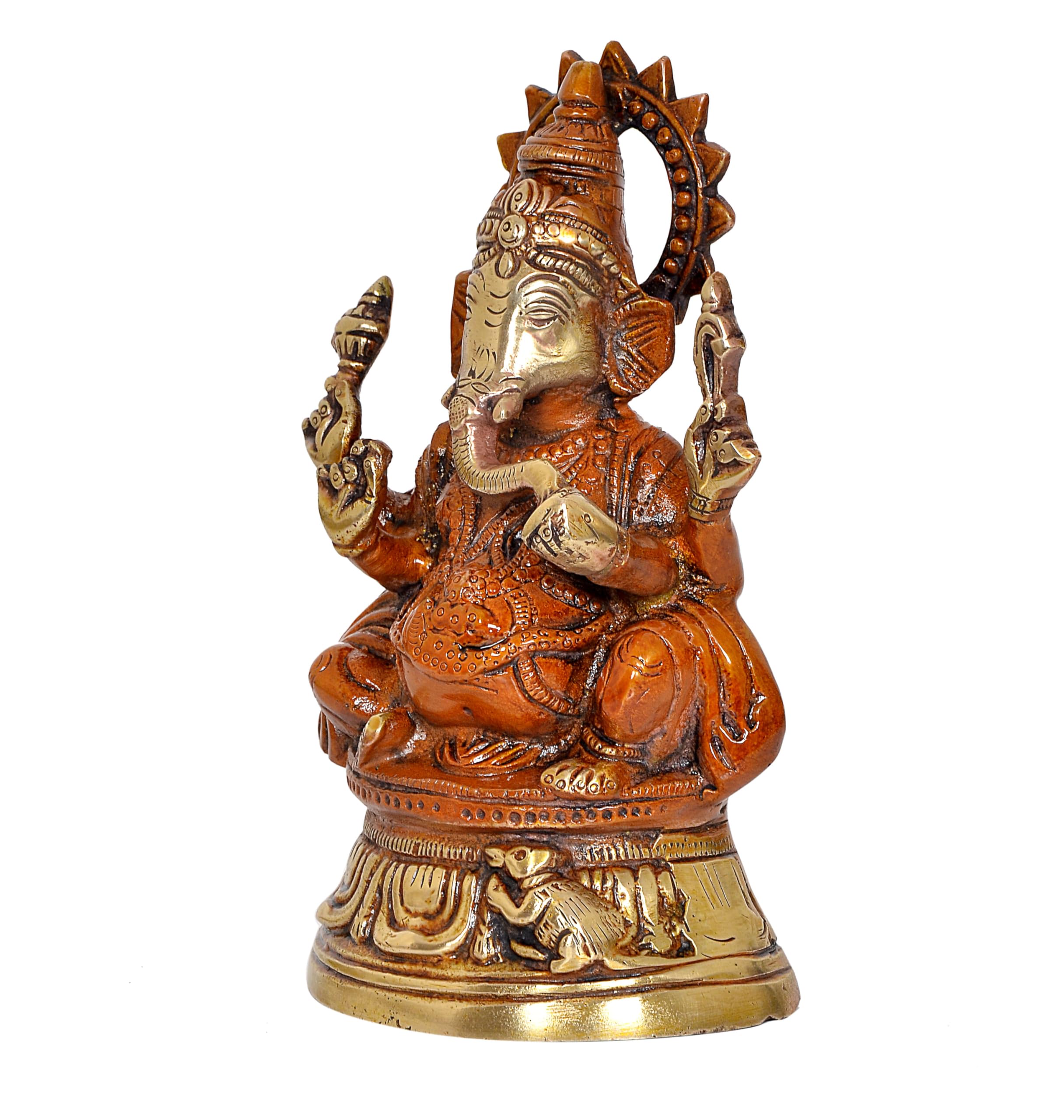 Dattatreya Brass Lord Ganesha Idol Ganesh Statue Sculpture For Home Decor Office Mandir Pooja Decorative Showpiece (Height 7.5 I