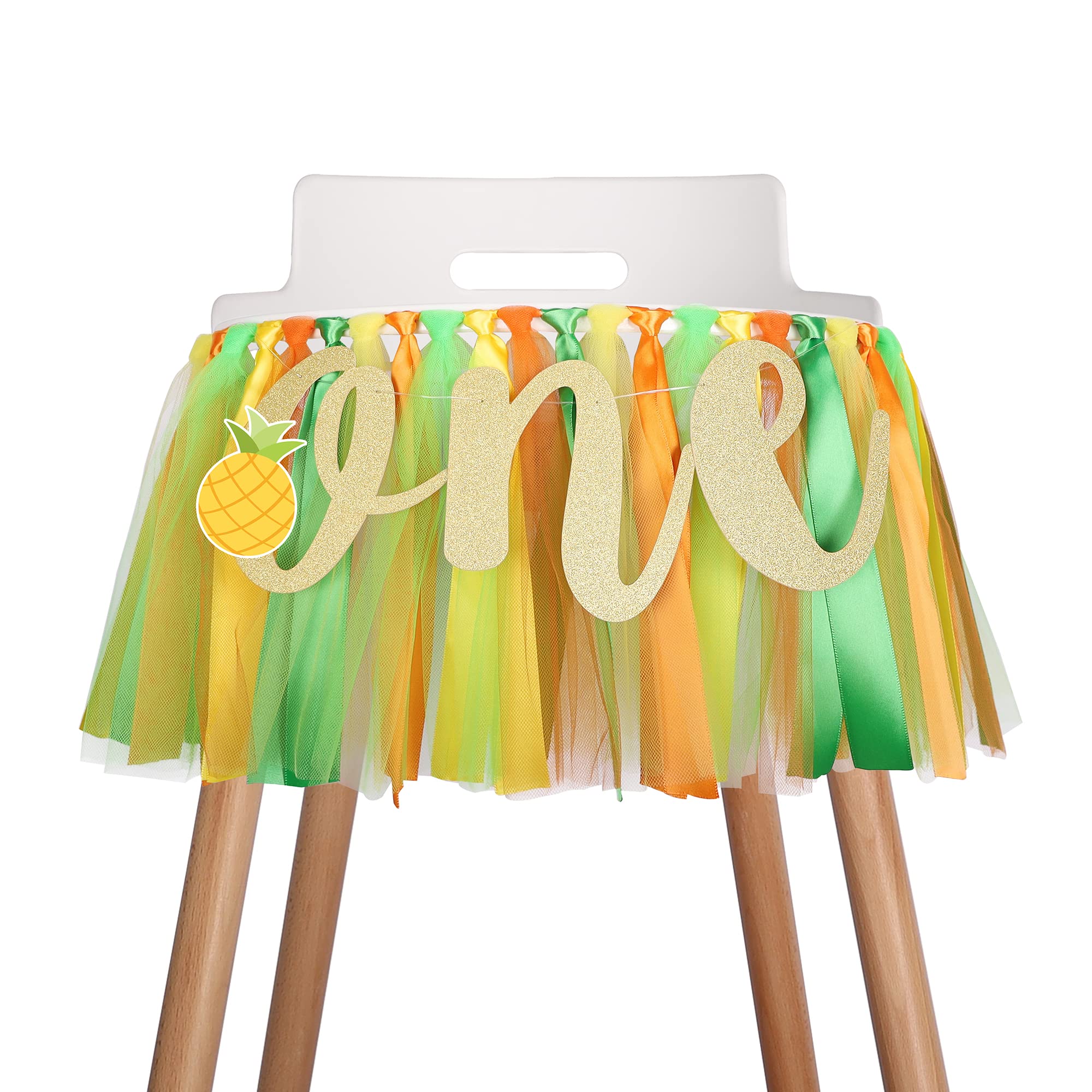 Pineapple Highchair Banner Decoration For Baby - 1St First Birthday Banner, High Chair Fabric Garland Party Supplies, Orange Yel