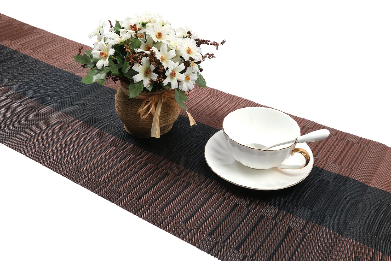 Shacos Table Runners Woven Vinyl Table Mats 12X54 Inch For Kitchen Dining Table Non Slip Washable, Ombre Coffee Black