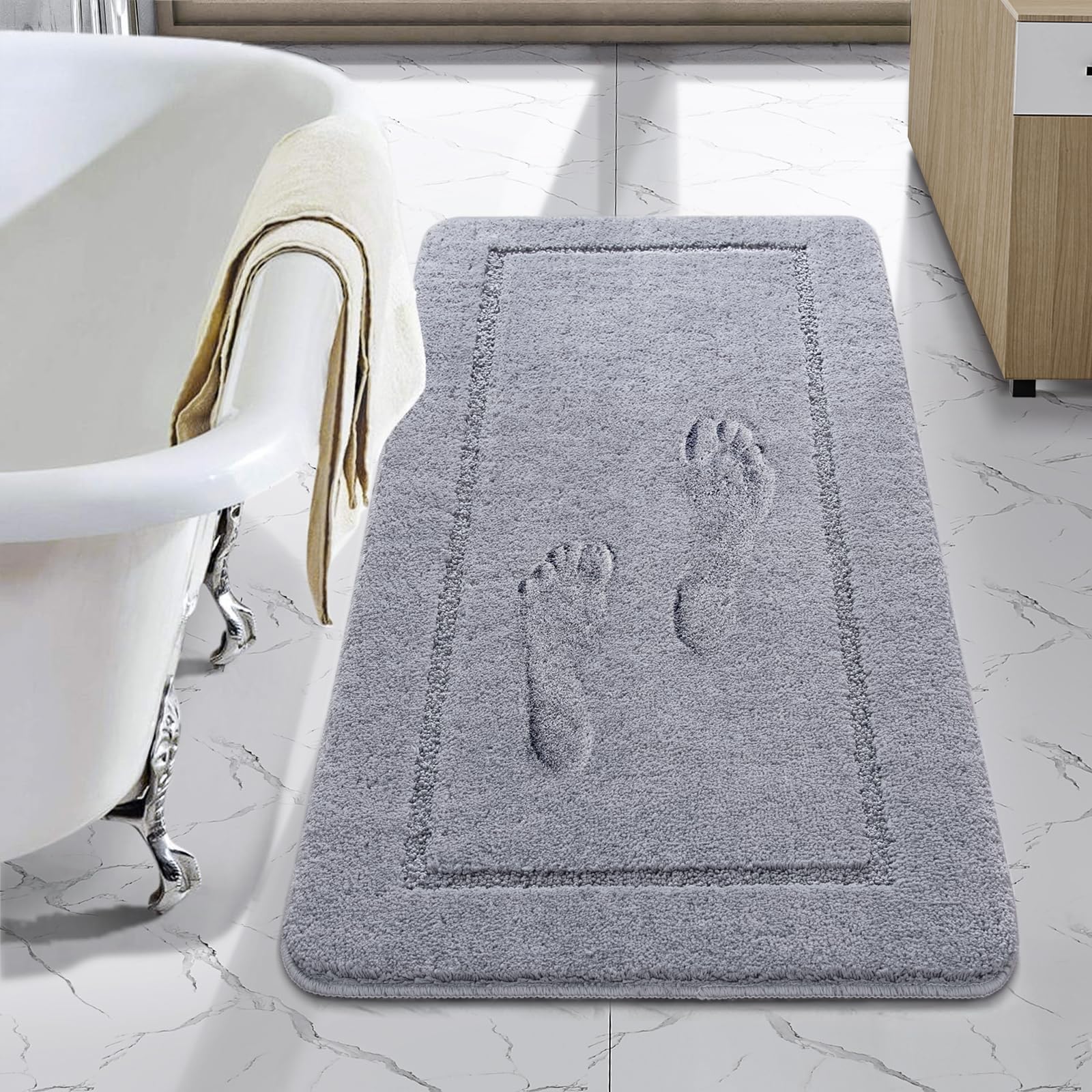 LOCHAS Luminous Non Slip Bathroom Rugs Runner 24 x 40 Inch  Extra Soft and Comfy Bath Mats Rug  Absorbent Thick Microfiber Mat Carpets for Bathroom Shower  Light Gray