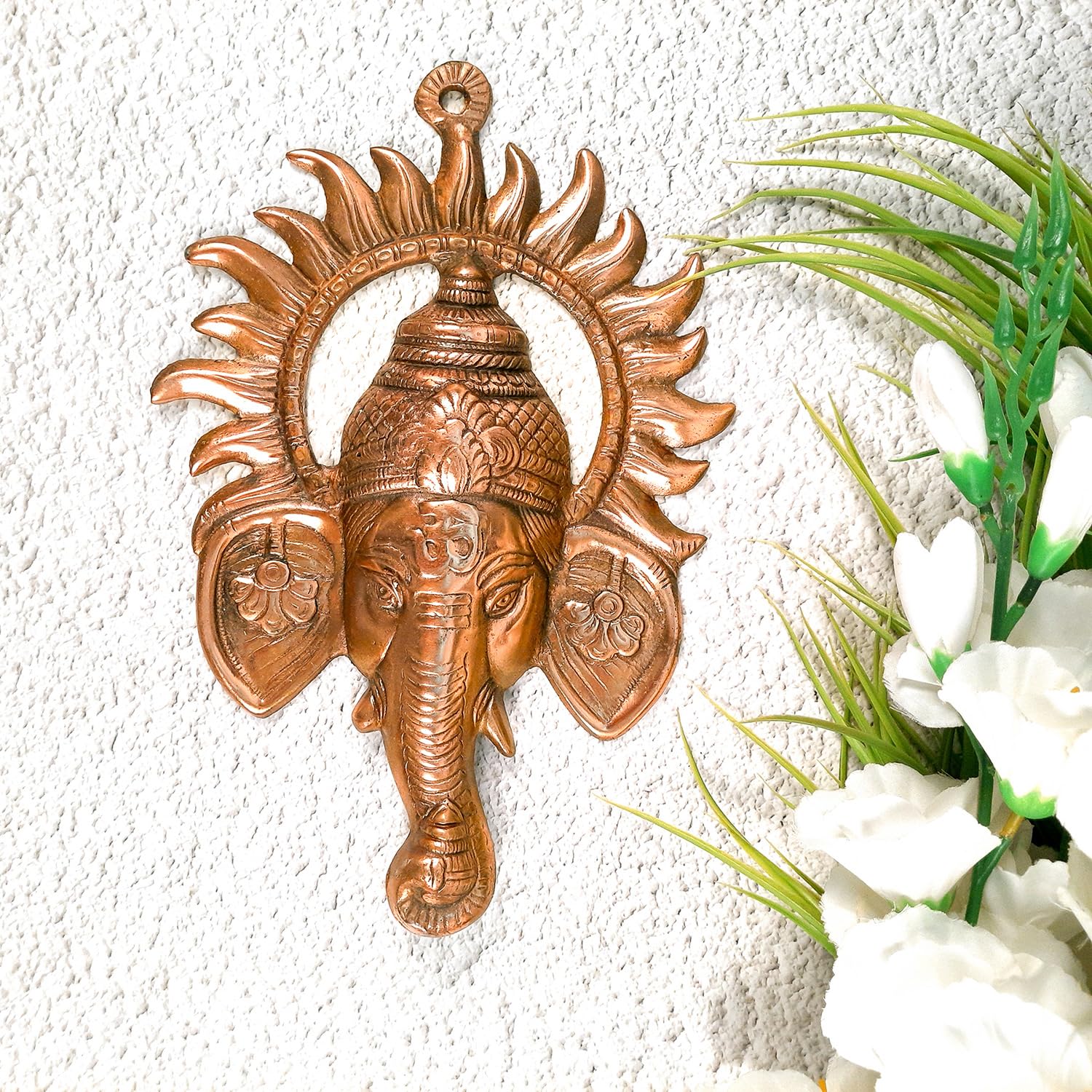 Apka Mart The Online Shop Lord Ganesh Aluminium Wall Hanging Wall Showpiece (Metal - Alloy | Color - Copper Shade | Size -12 Inc