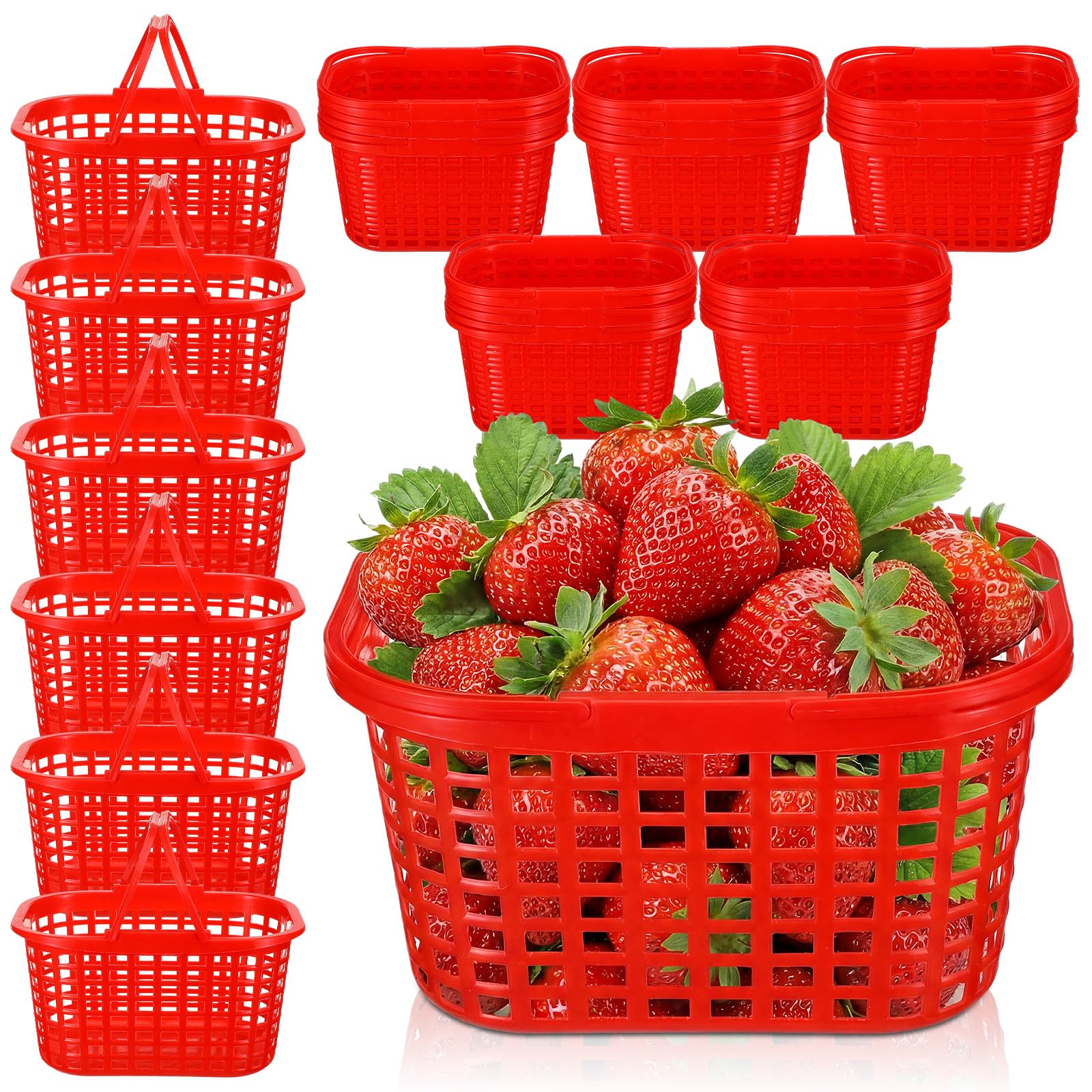 Sliner 30 Pack Berry Picking Baskets with Handle 2 Pint Plastic Strawberry Baskets for Harvesting Stackable Fruit Basket for Far
