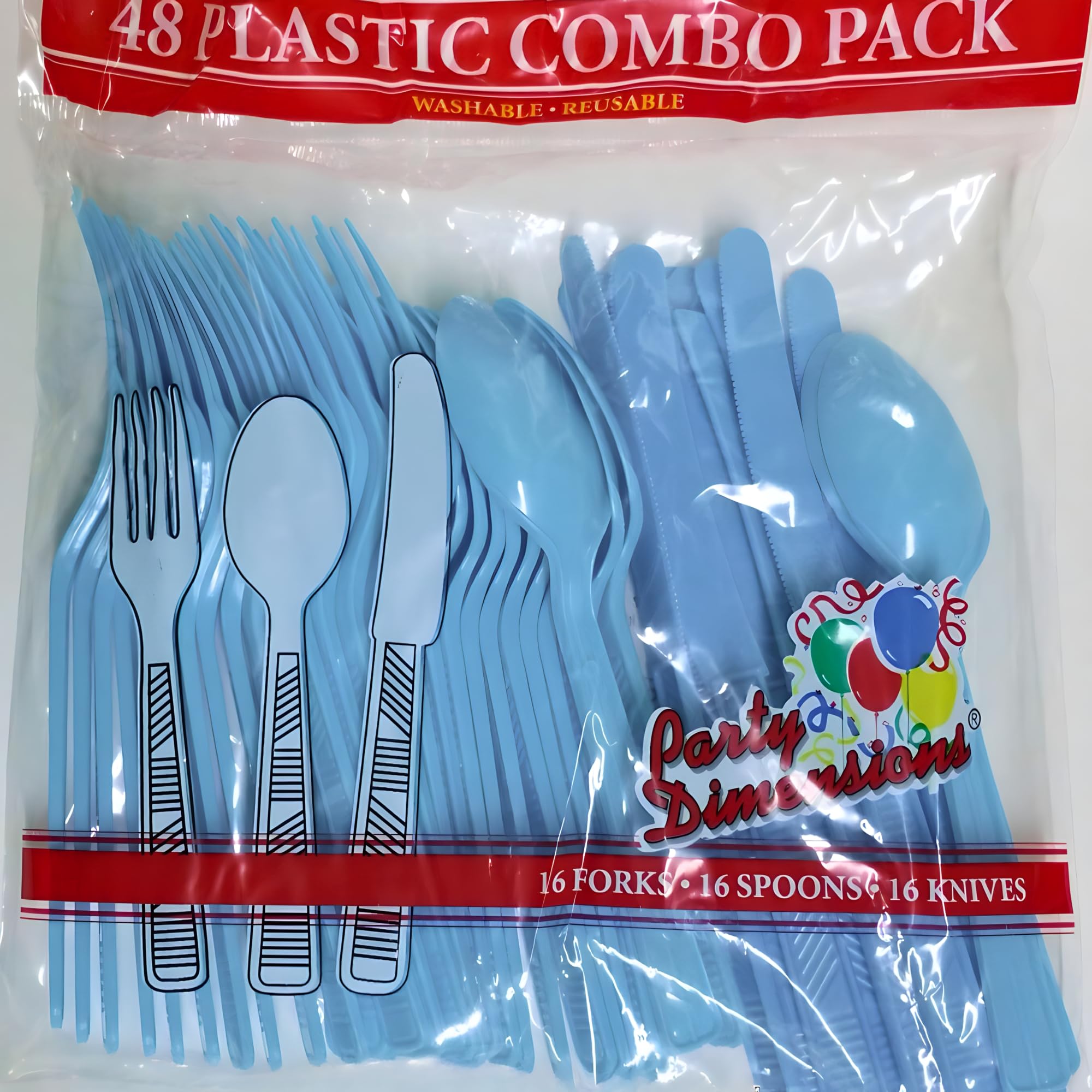 Party Dimensions, Light Blue 48 Count Cutlery Combo, 16 Servings