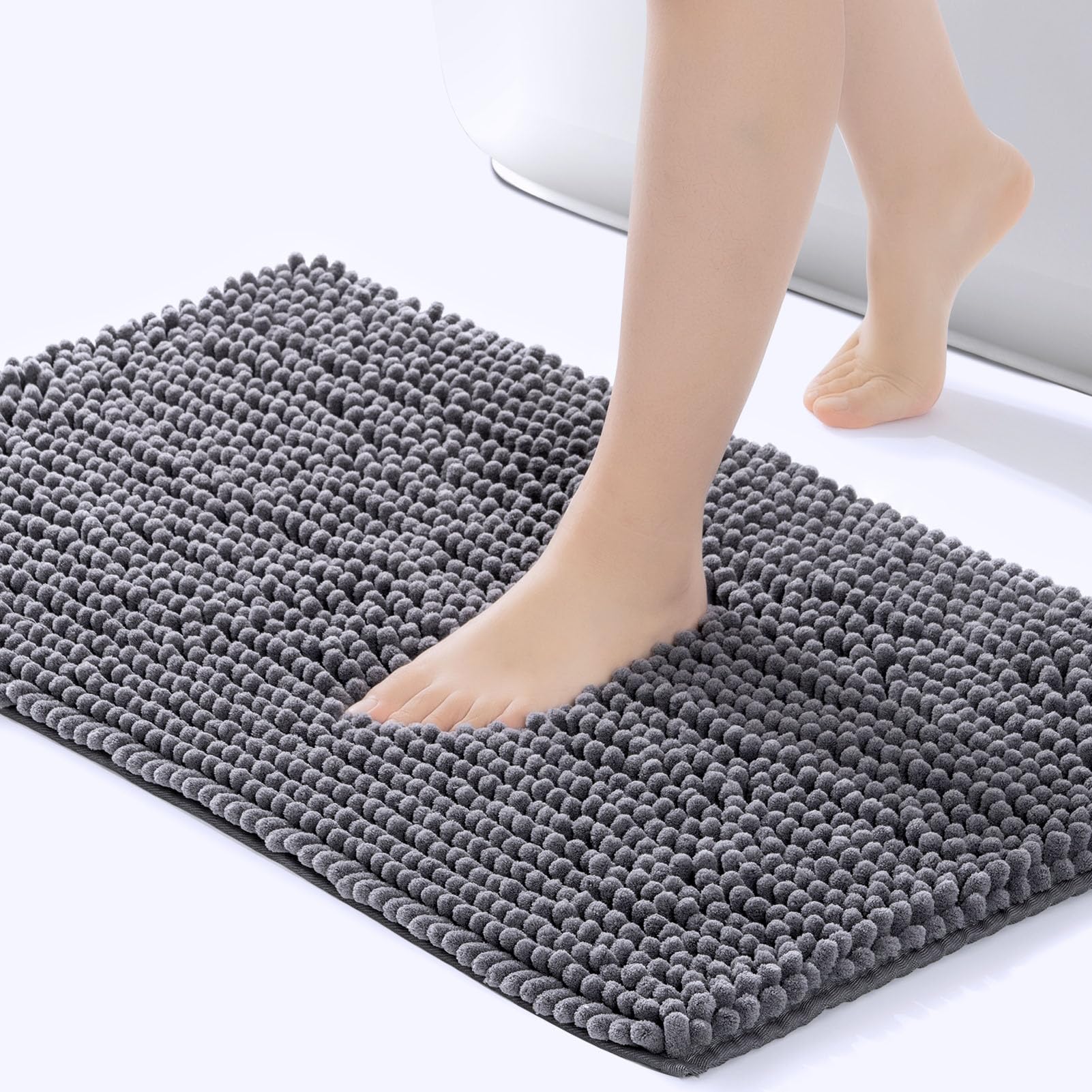 Freshmint Chenille Bathroom Rugs Non-Slip Bath Mat 32Ax20A, Washable Soft Shower Mat, For Bathroom Floor & Tub Fluffy Shag Bath