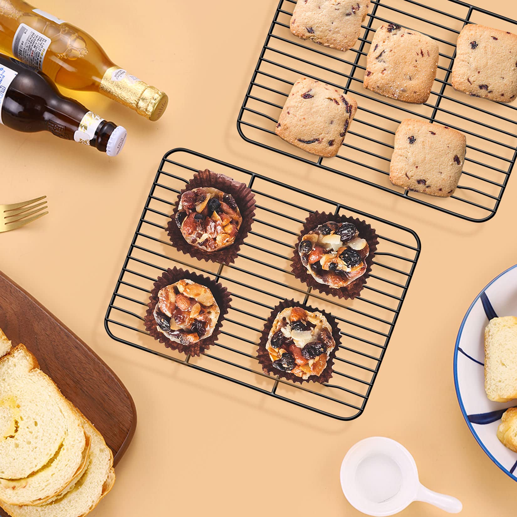 P&P CHEF Cooling Baking Rack Set of 2, Stainless Steel, Black, 8.6" x 6.2", Easy to Clean, Dense Wires & Smooth Edge