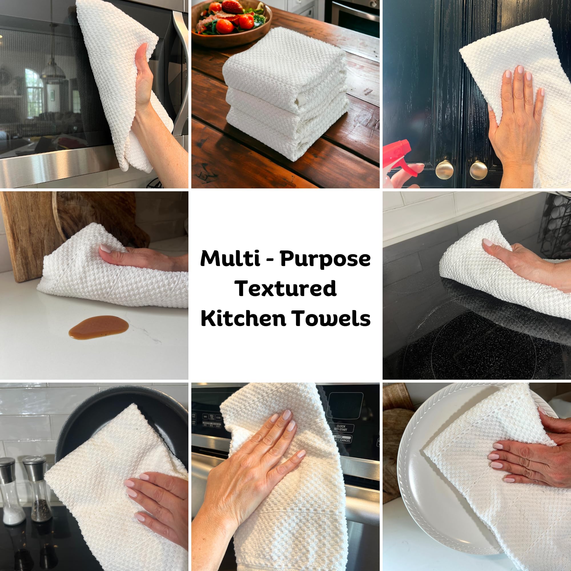 White Kitchen Hand Dish Towels: 100% Cotton Cloth Soft Cleaning Drying Absorbent Textured Terry Loop, Set Of 3 Multipurpose For