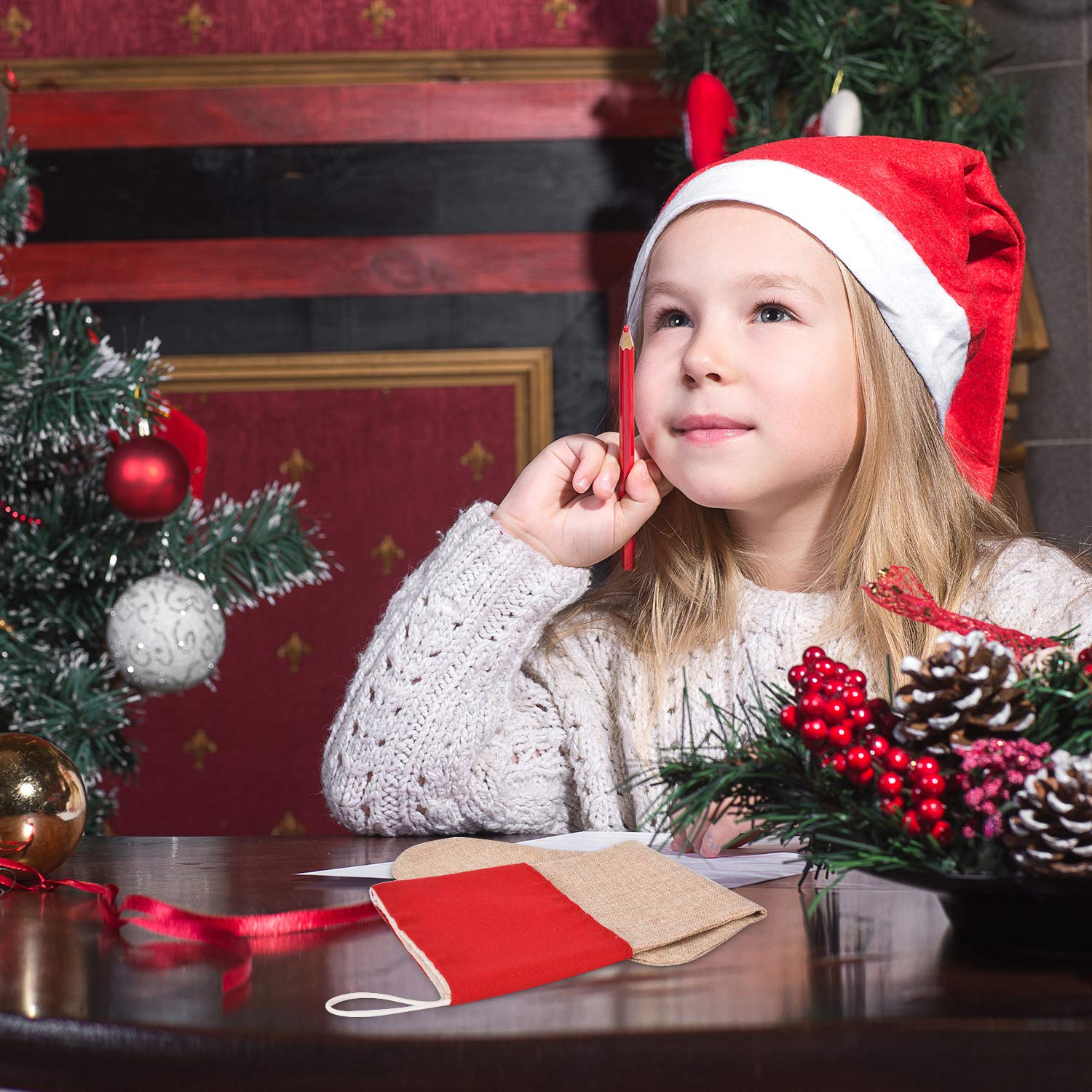 Sunshane Burlap Christmas Stockings Xmas Fireplace Hanging Stockings Decoration Stockings for Christmas Decoration DIY Craft (Co