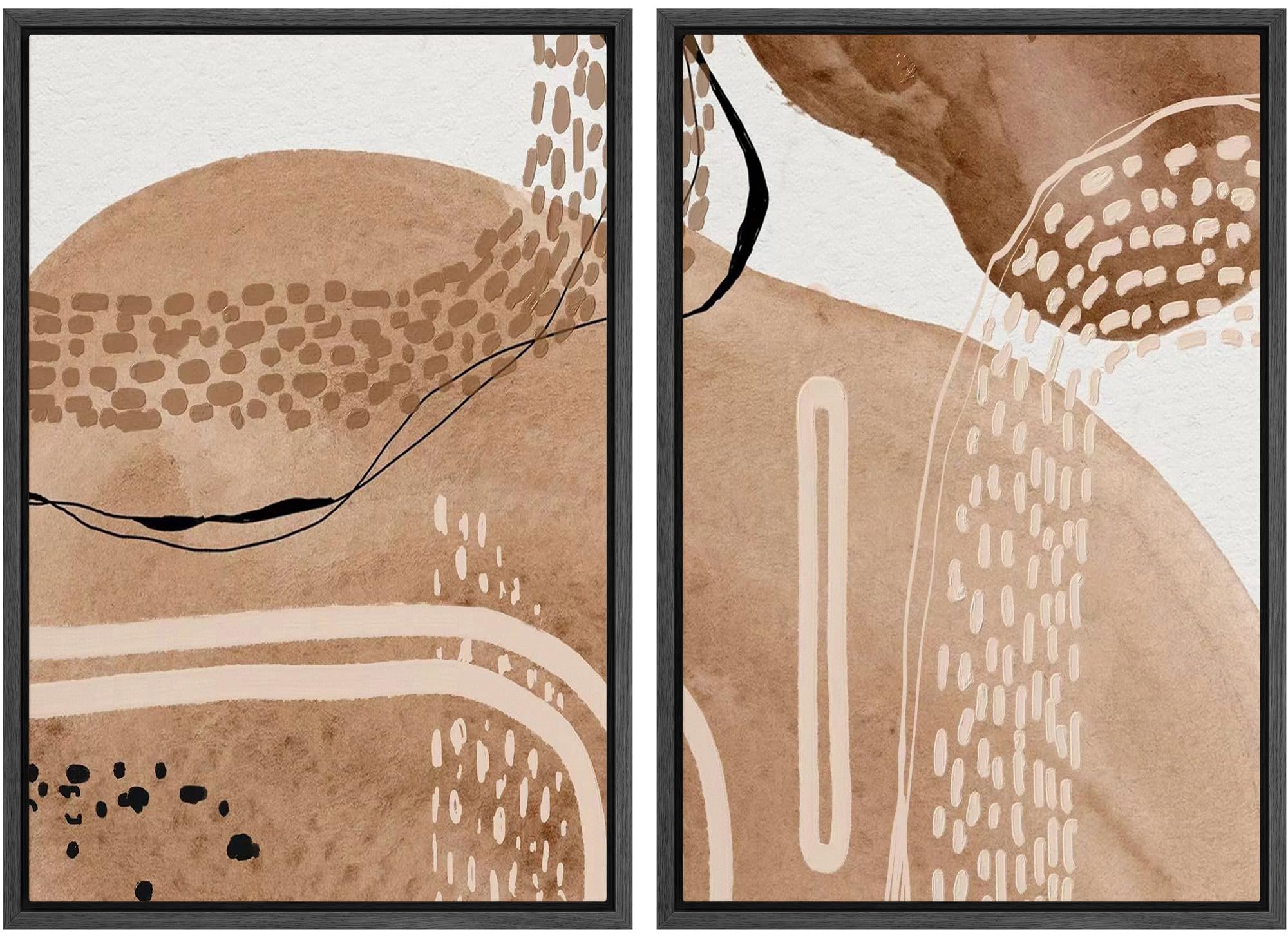 Signford Framed Canvas Print Wall Art Set Organic Patterns Beige Abstracts With Modern Flair Illustration Modern Art Decorative