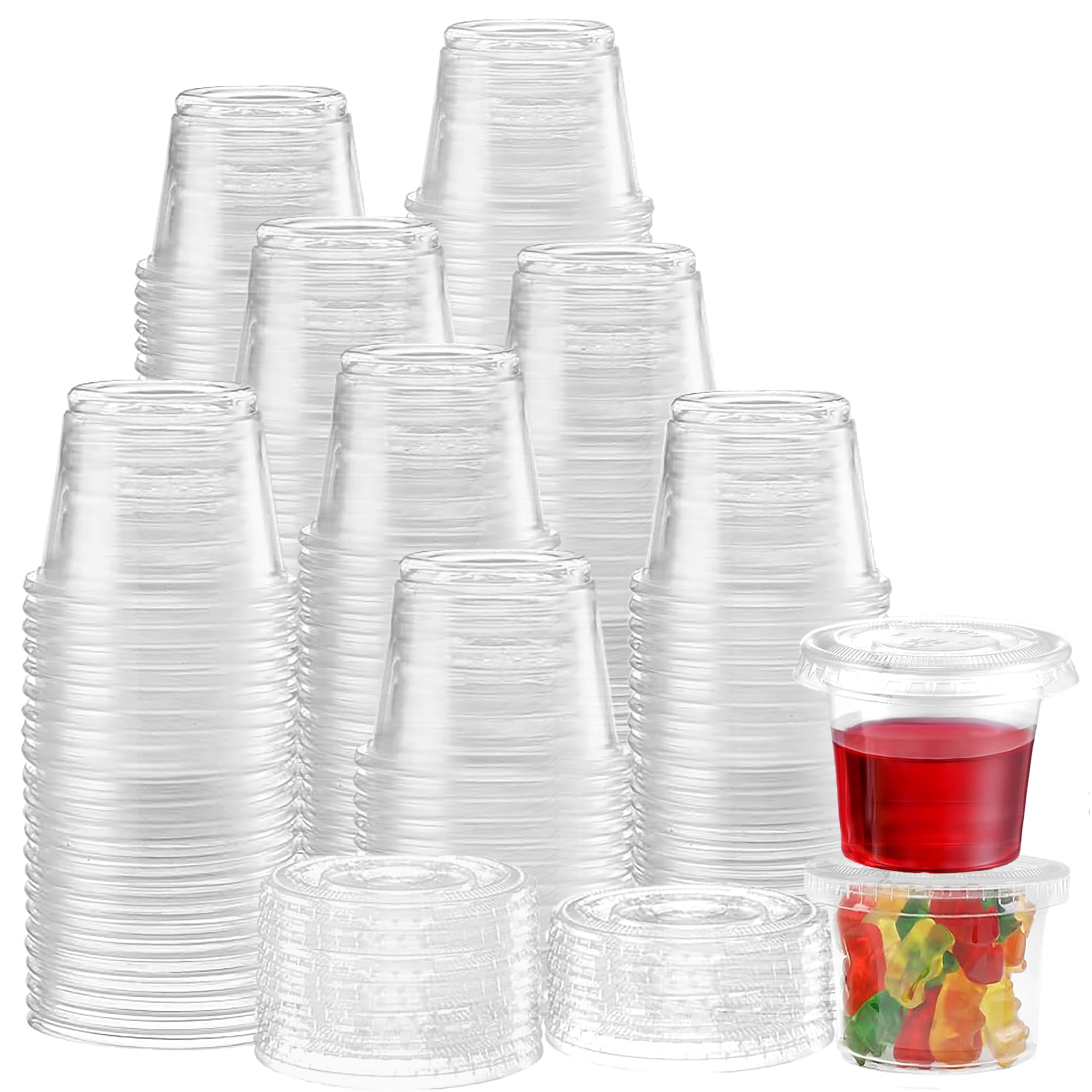 TashiBox 400 Sets - 1 oz Portion Cups with Lids, Disposable Plastic Cups for Sauce,Portion Control, Salad Dressing, & Medicine, 