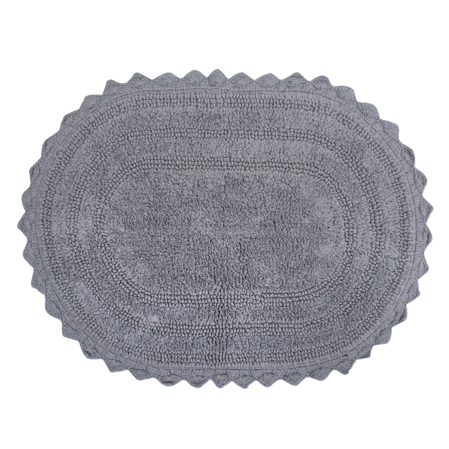 Dii Crochet Collection Reversible Bath Mat, Small Oval, 17X24, Gray