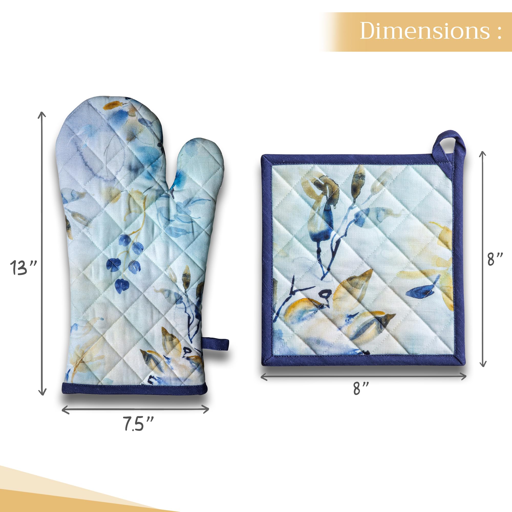 Maison d' Hermine Oven Mitt + Pot Holder 100% Cotton Heat Resistant Kitchen Oven Gloves (7.5''x13'') & Hot Pads (8''x8'') for Gifts  Chef  Women & Men Parties  Lazy Summer Days - Spring/Summer
