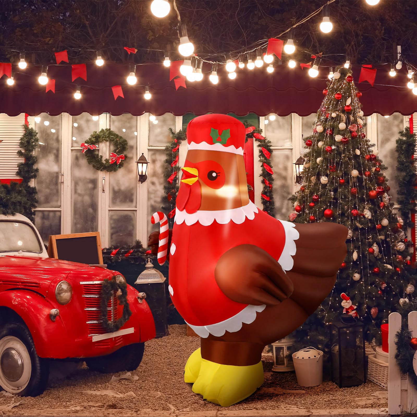 Ceenna 5 ft Lighted Inflatable Chicken with Colorful LED - Holiday Yard Decor, Red, Model NEV-Ceenna-2607