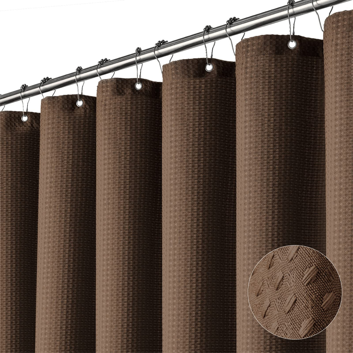 Dynamene Extra Long Shower Curtain - 84 Inch Long Brown Waffle Weave Heavy Duty Fabric Bathroom Shower Curtain, Neutral Weighted