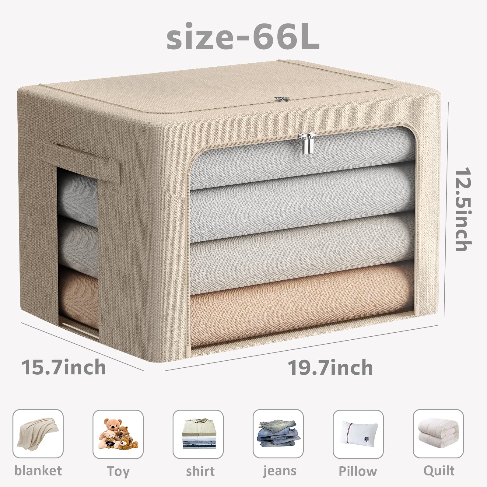 2 Pack Clear Window Storage Bins - Large Foldable Fabric Storage Bins Boxes for Clothes - Stackable Box Organizer Set with Carry