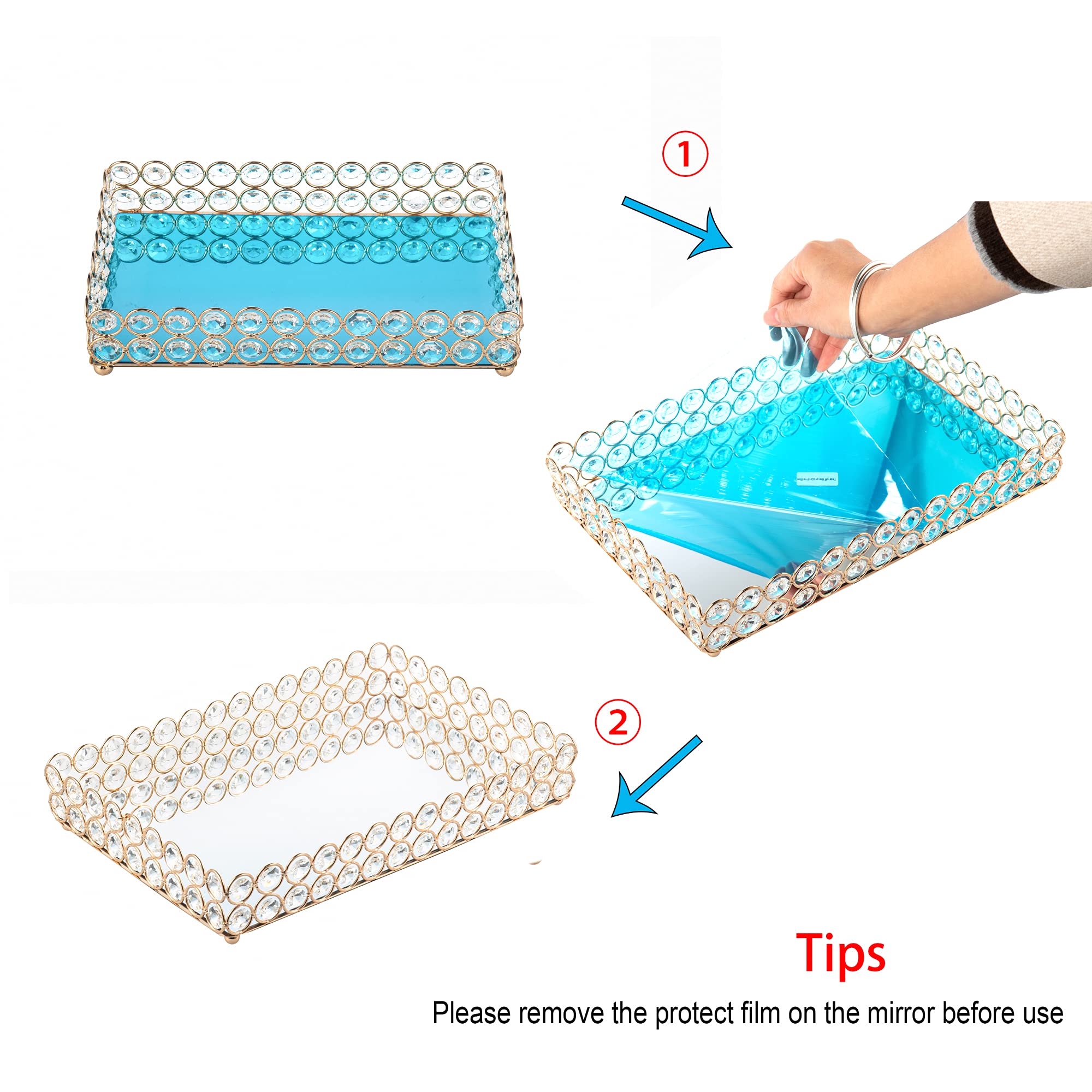 Feyarl Mirrored Crystal Vanity Makeup Tray Ornate Jewelry Trinket Tray Organizer Cosmetic Perfume Bottle Tray Decorative Tray Ho