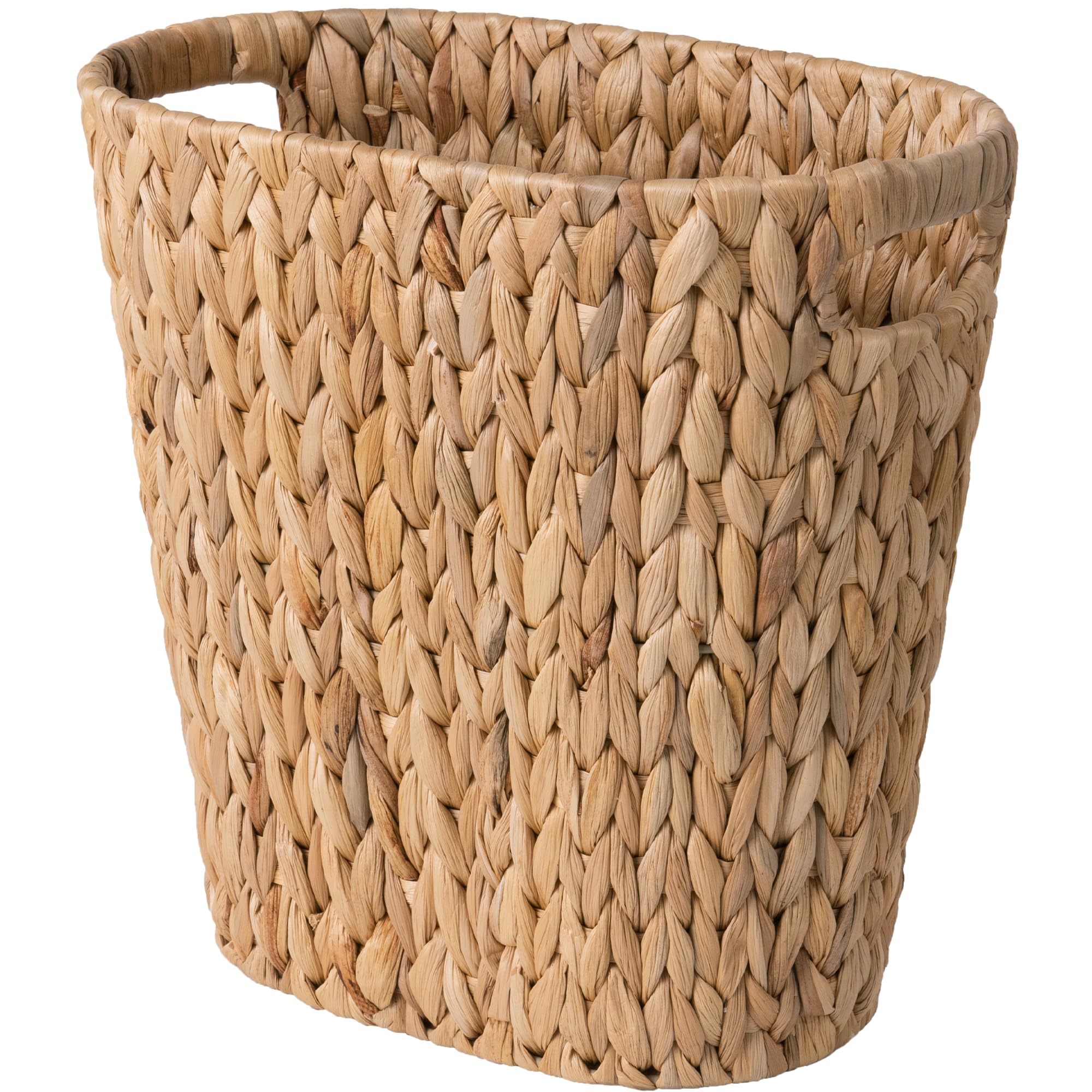 Storageworks Wicker Waste Basket, Wicker Trash Basket With Built-In Handles, Handwoven Water Hyacinth Trash Can, Wicker Garbage