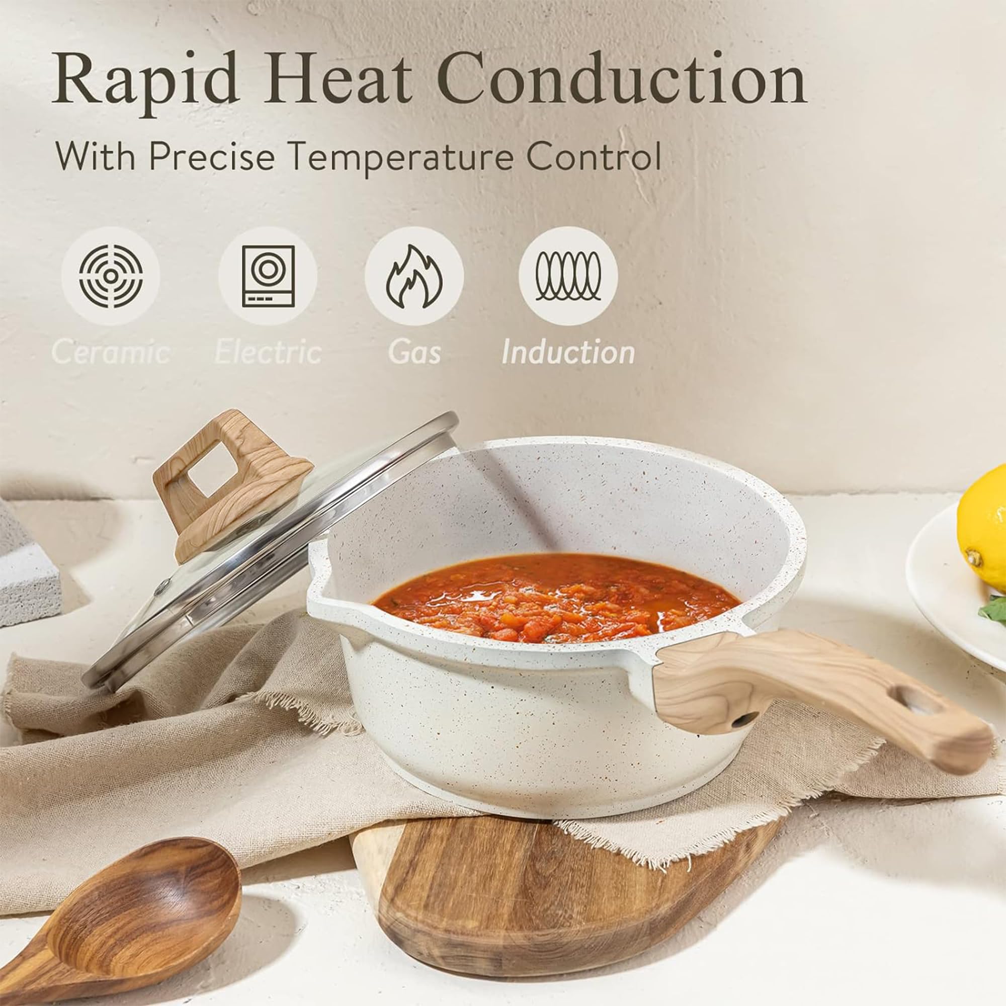 Carote 1.5Qt & 2.5Qt Sauce Pan Set With Lid Nonstick Saucepan 4 Pcs Non Stick Sauce Pots Cooking Pot With Pour Spout, Easy To Cl