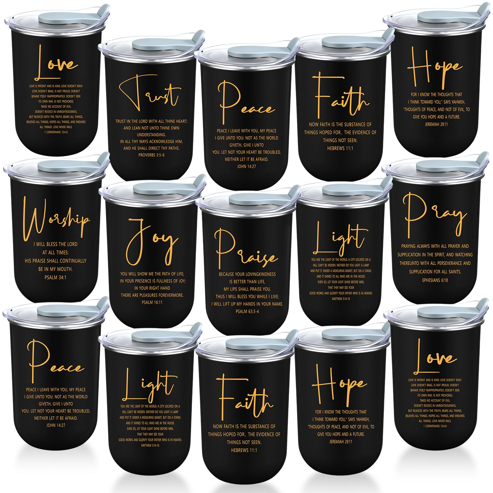 LemonRoad 15 Pcs Christian Gifts Tumblers Bulk 10 oz Bible Verse Coffee Cups Thank You Mug Religious Stainless Steel Tumblers In