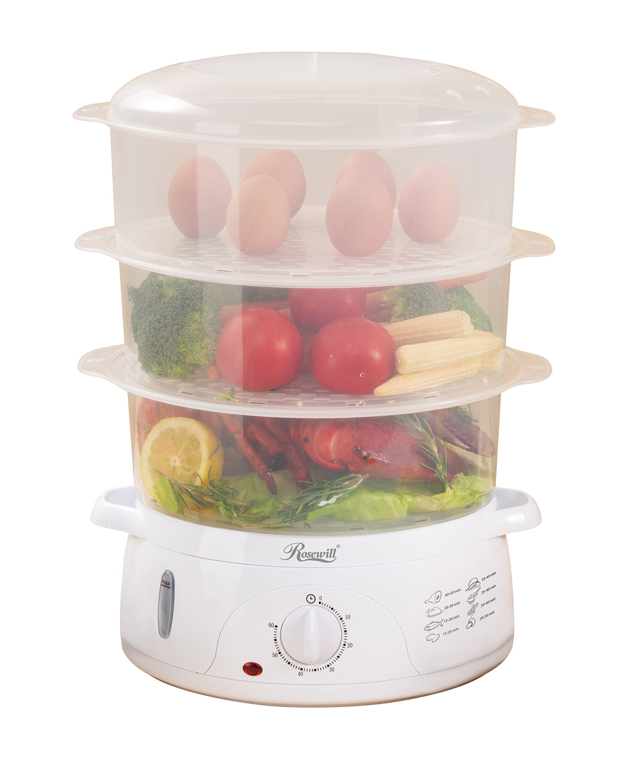 Rosewill Bpa-Free, 9.5-Quart (9L), 3-Tier Stackable Baskets Electric Steamer With Timer Food, 2.20X9.25X15.63