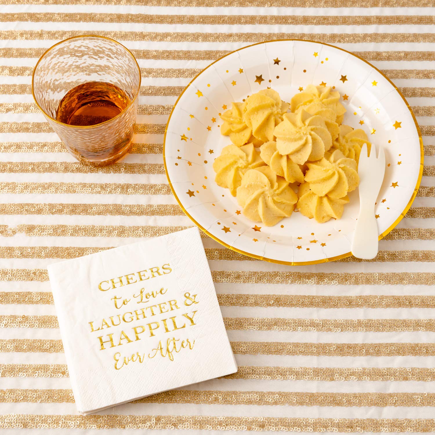 Crisky 50 Counts Cheers To Love Gold Plates For Bridal Shower, Wedding, Engagement, Bachelorett Party Decorations, Dessert, Buff