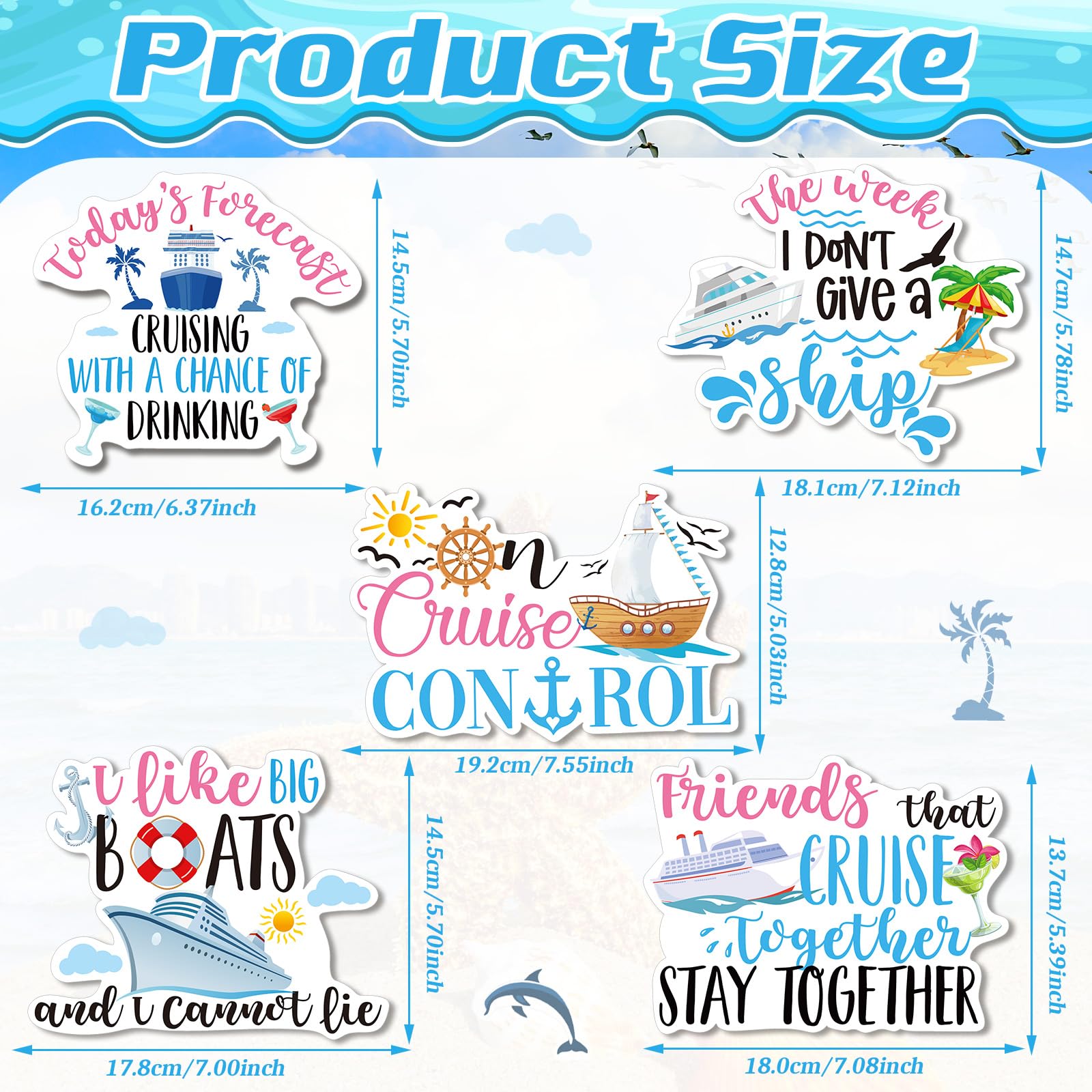 Geiserailie 5 Pcs Cruise Door Magnets Funny Cruise Ship Door Magnets Magnetic Cruise Door Magnet Sticker Decorations, 7.6 X 6.2