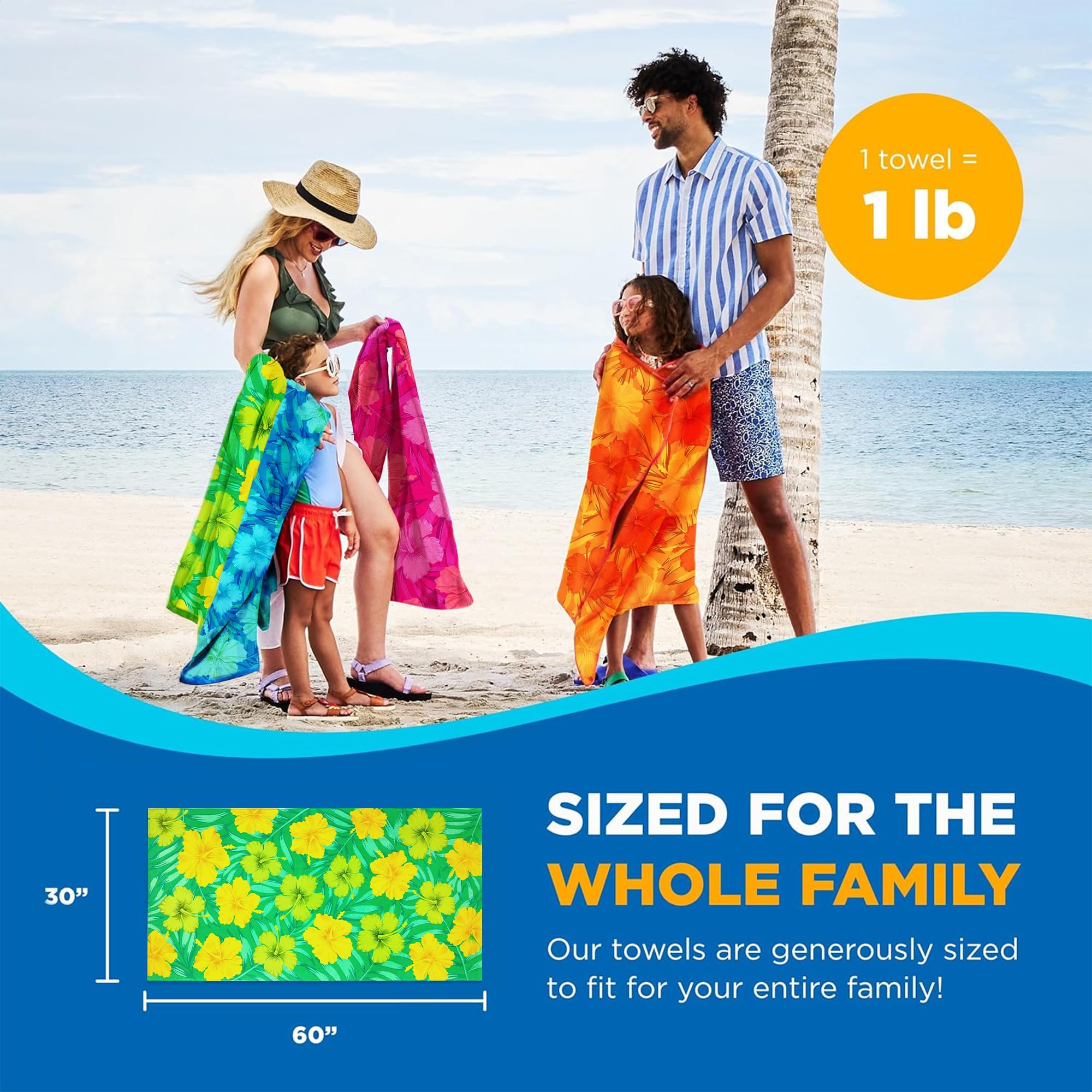 Kaufman - Colorful Hibiscus Beach Towels | 100% Cotton With Ends Hemmed | 30'' X 60'' | Colorful Soft & Absorbent Pool Towels Fo