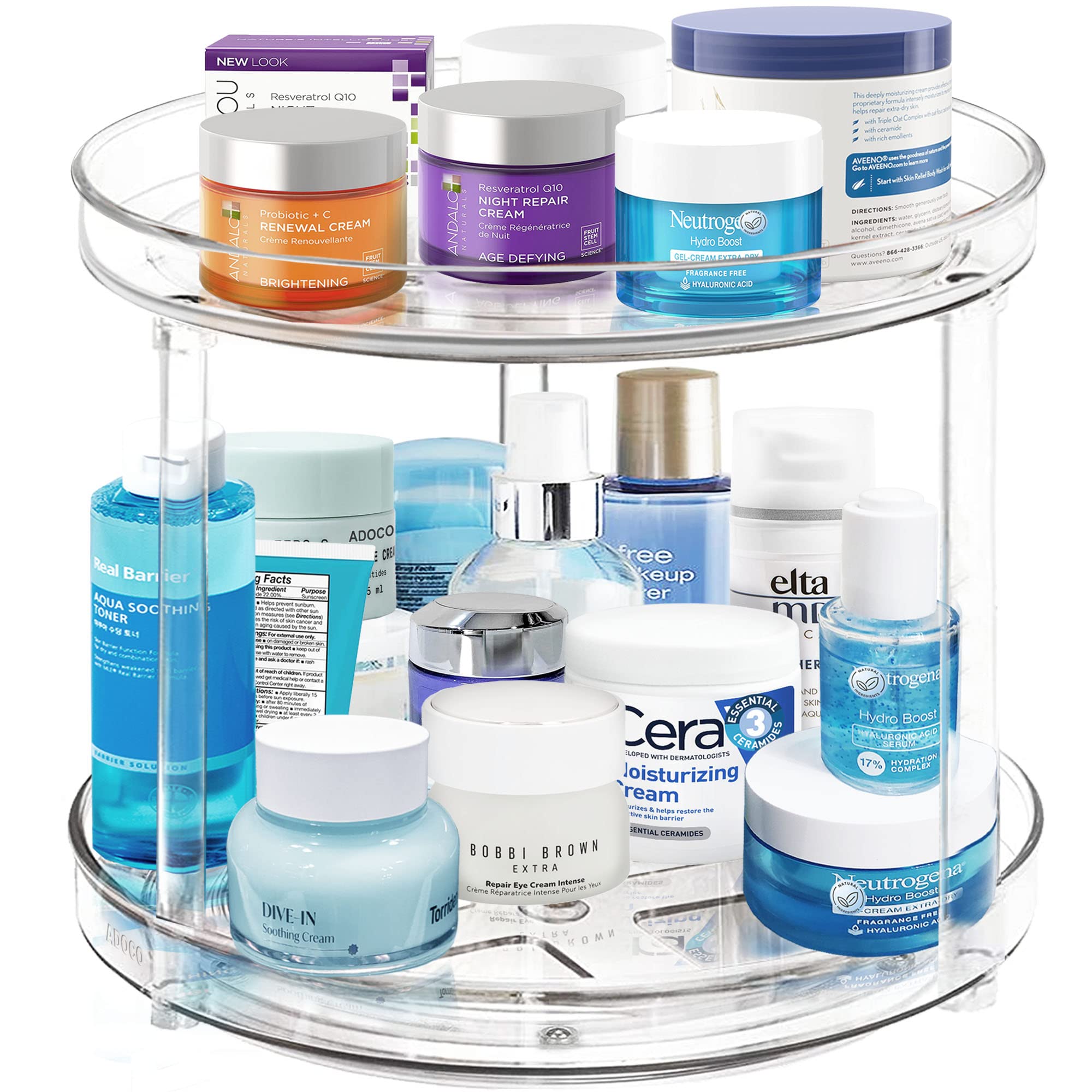 2 Tier Lazy Susan Organizer, 10.6 Inch Clear Makeup Organizer Skincare Organizers, Bathroom Organizer Countertop Perfume Organiz