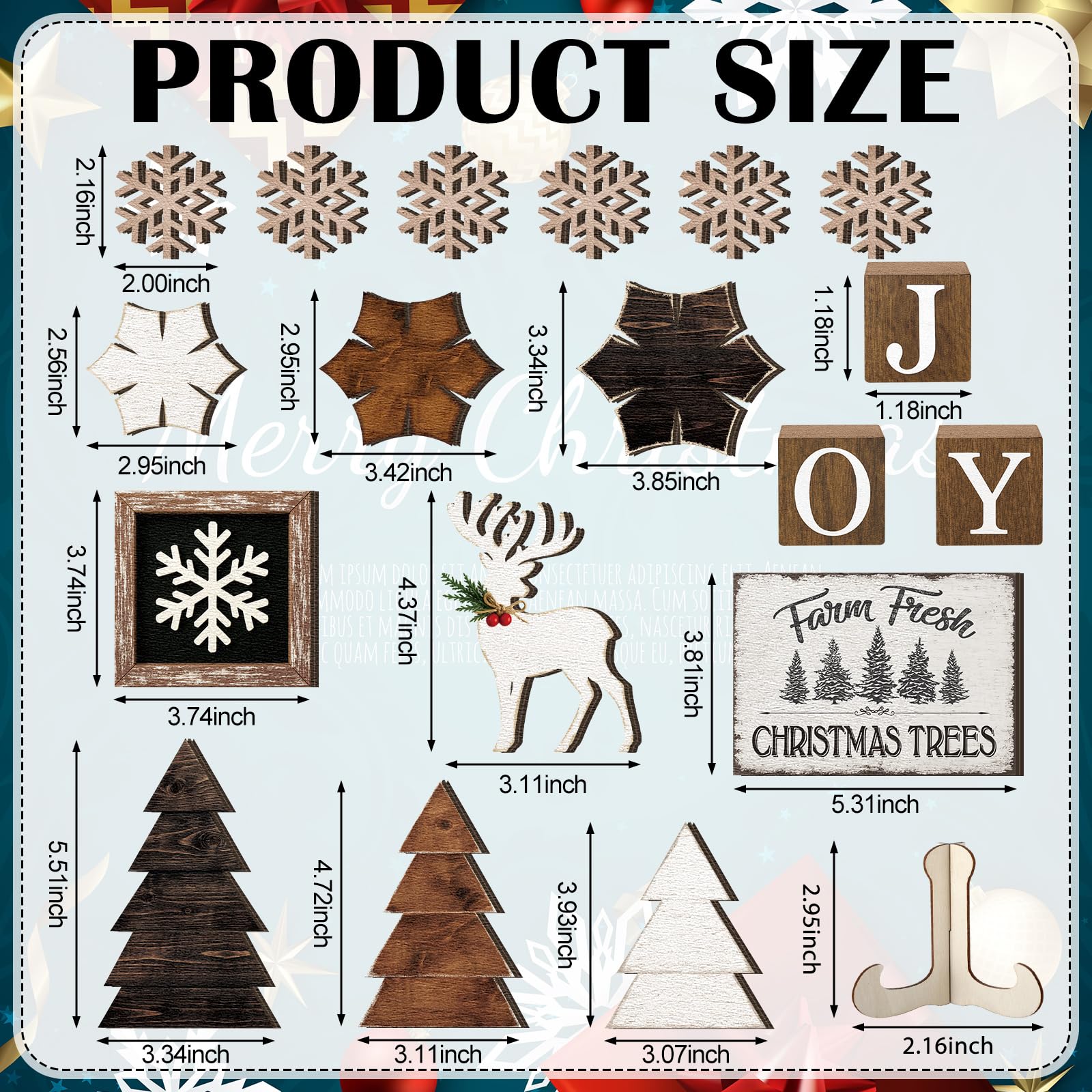 Yalikop 20 Pcs Neutral Christmas Tiered Tray Decor Set Neutral Christmas Snowflake Xmas Tree Wood Sign Rustic Farmhouse Tray Dec